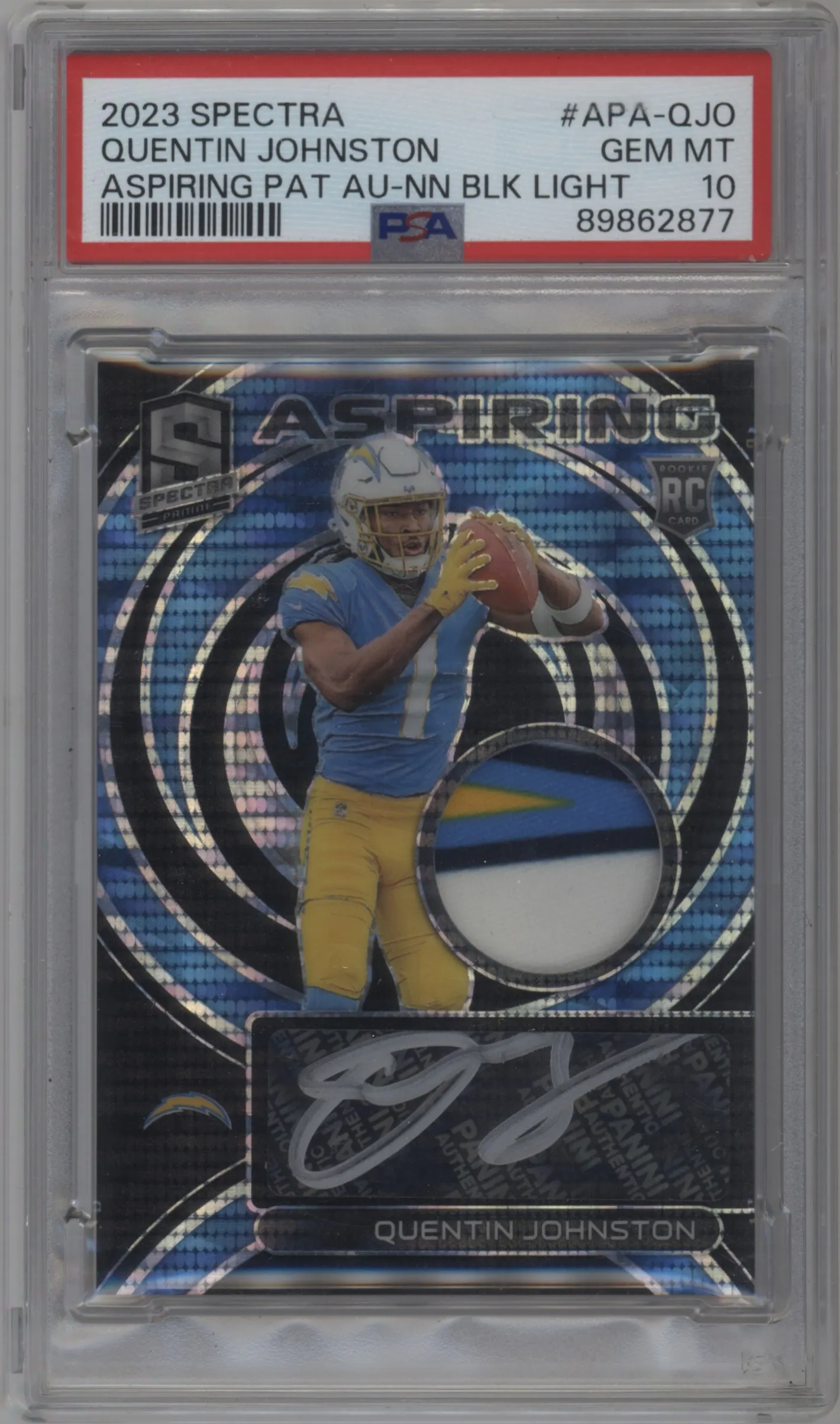 2023 Panini Spectra Asp.Patch Auto Quentin Johnston Neon Black Light #APA-QJO PSA 10