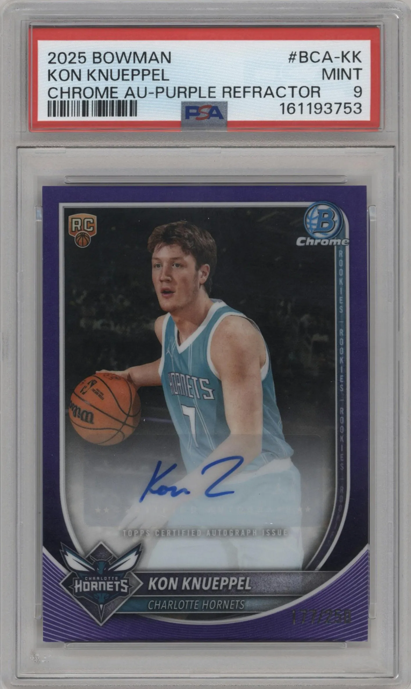 2025 Bowman Chrome Auto Kon Knueppel Purple Refractor PSA 9