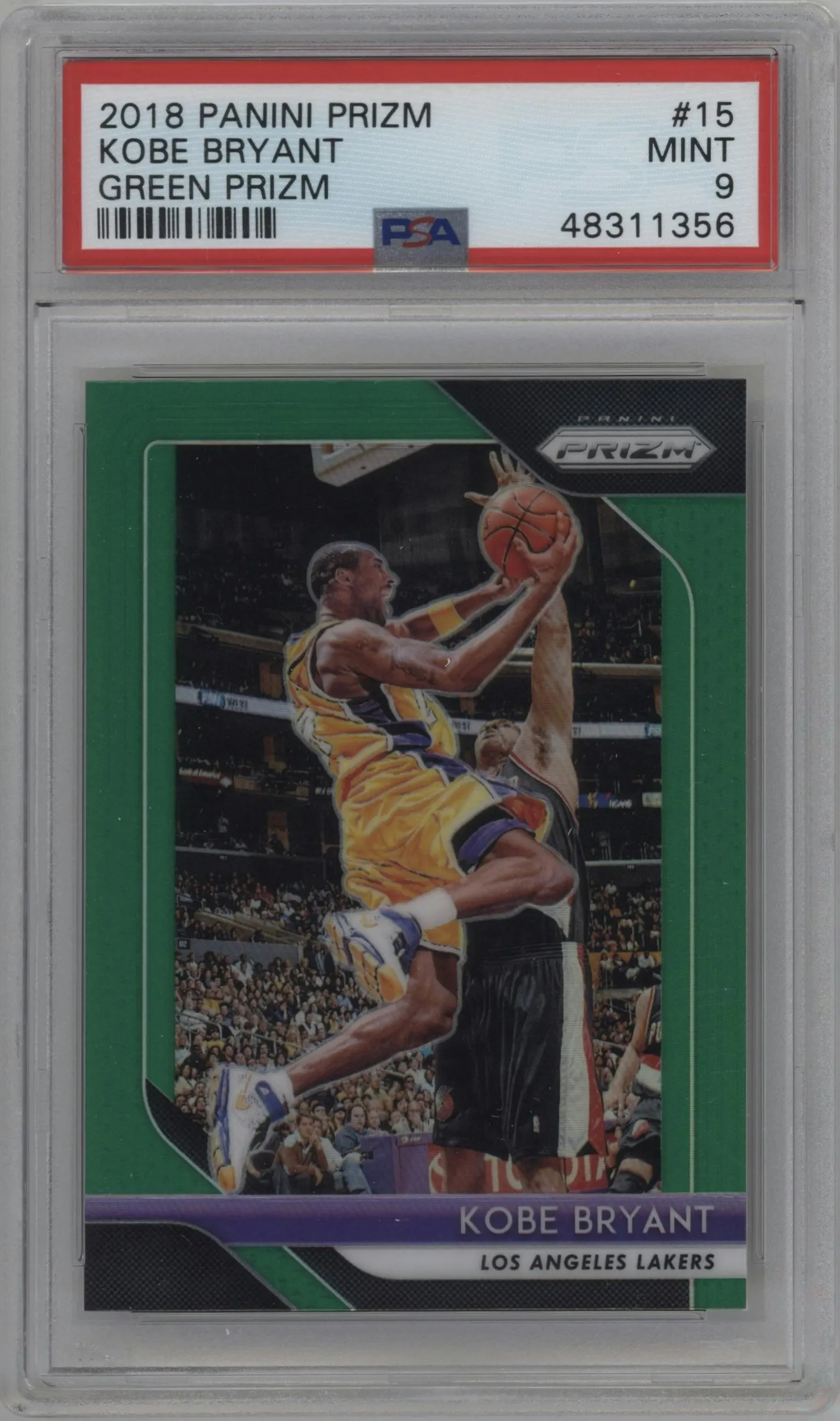 2018 Panini Prizm Kobe Bryant Green Prizm #15 PSA 9