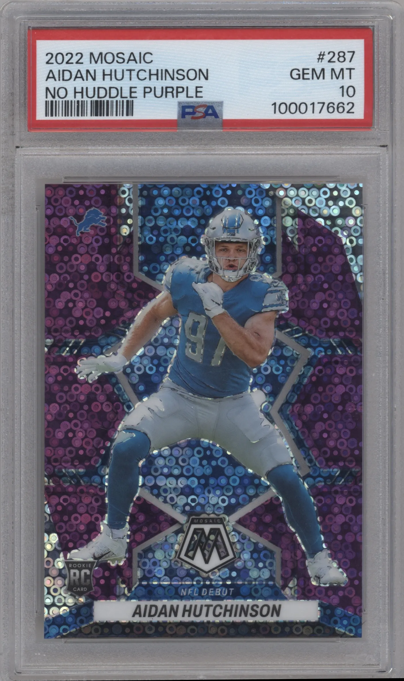 2022 Panini Mosaic Aidan Hutchinson No Huddle Purple PSA 10