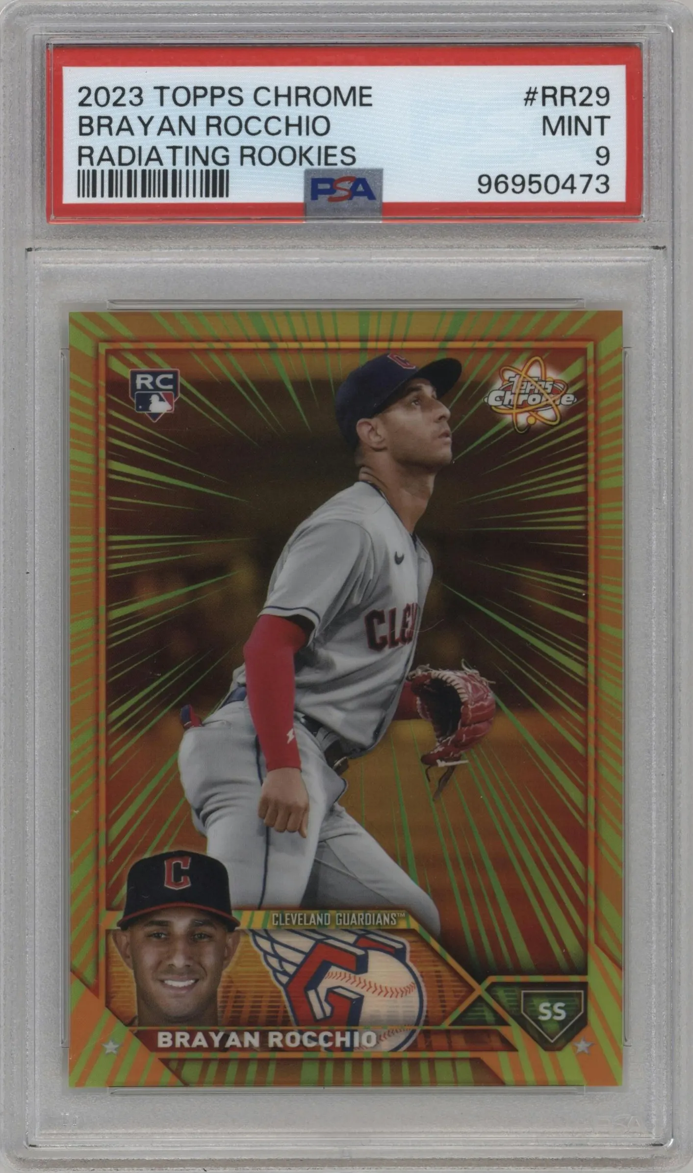 2023 Topps Chrome Update Radiating Rke. Brayan Rocchio #RR-29 PSA 9