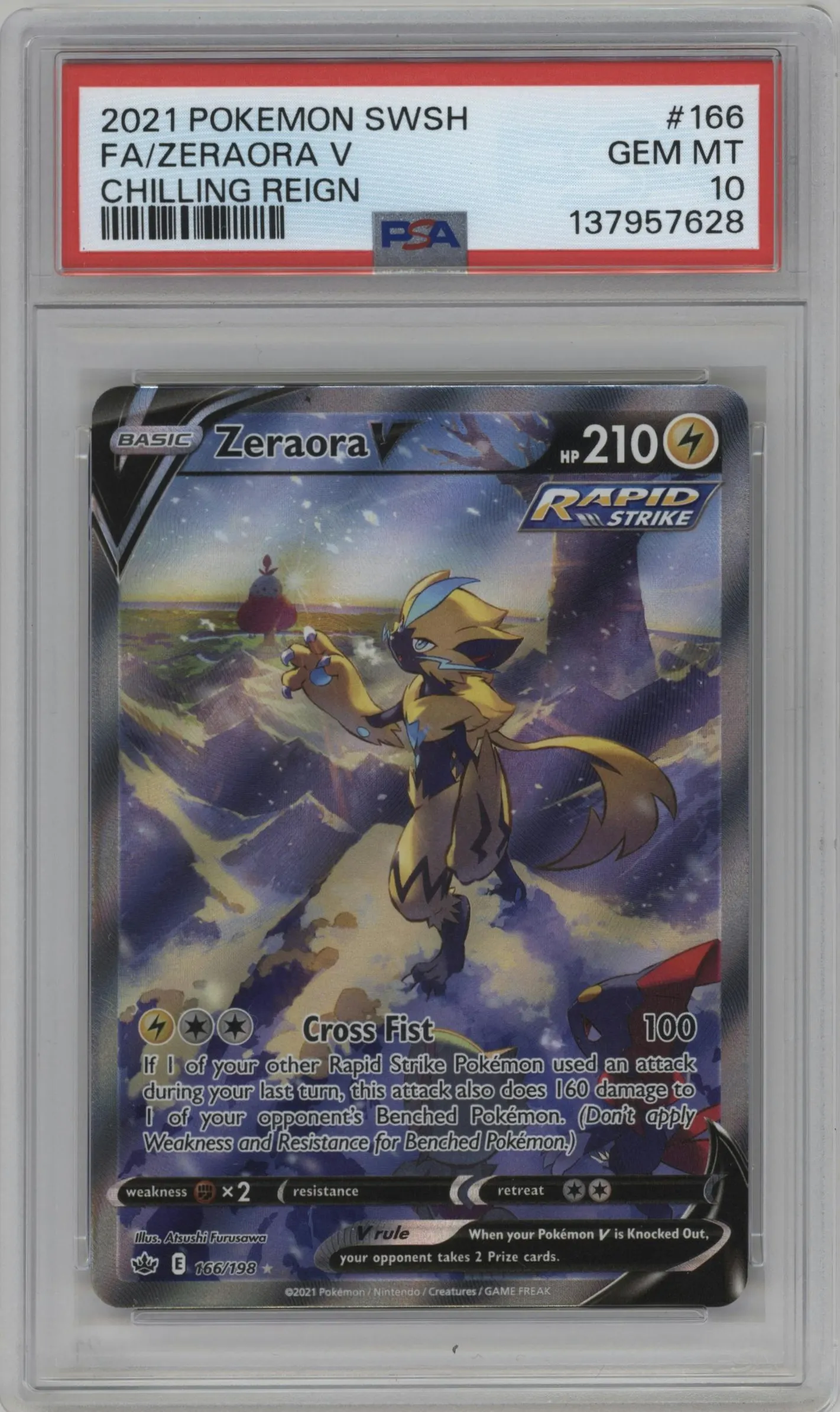 2021 Pokemon SWSH Chilling Reign Zeraora V #166 PSA 10