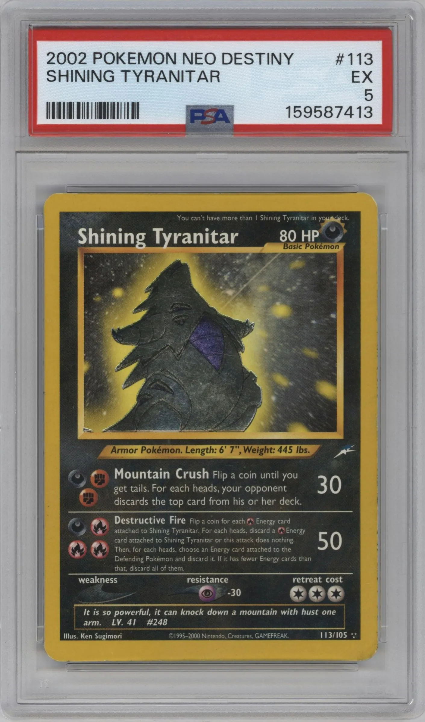 2002 Pokemon Neo Genesis Neo Destiny Shining Tyranitar #113 PSA 5