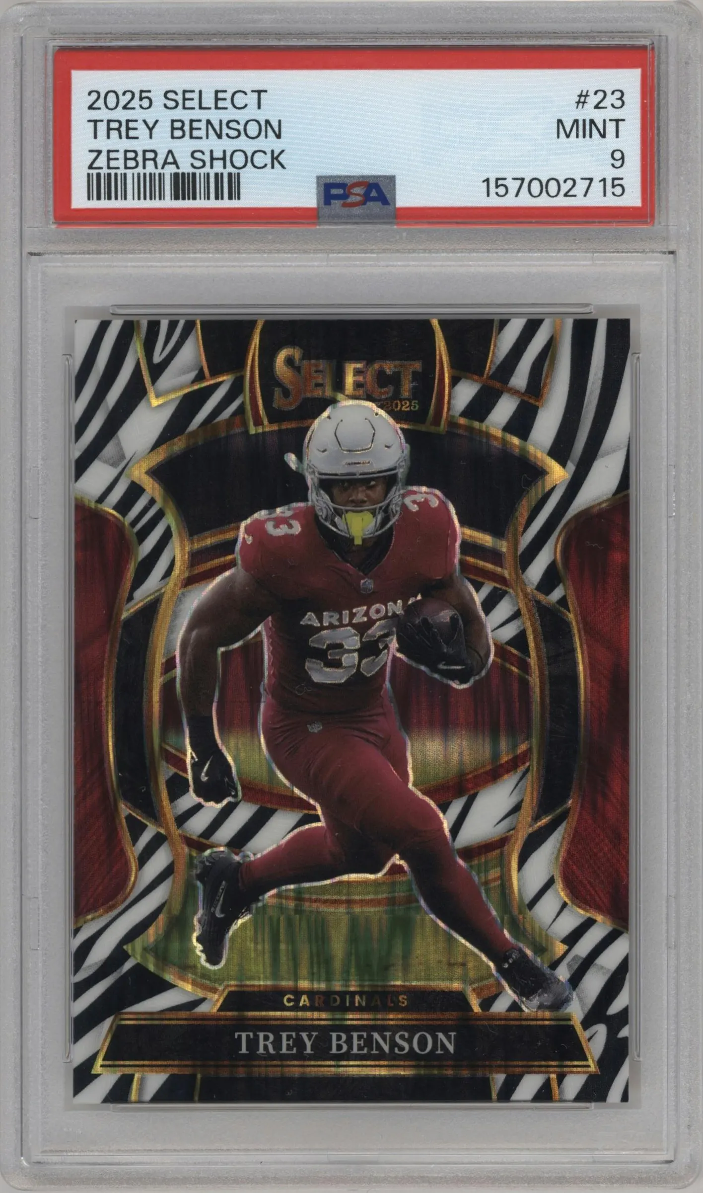 2025 Panini Select Trey Benson Zebra Shock #23 PSA 9