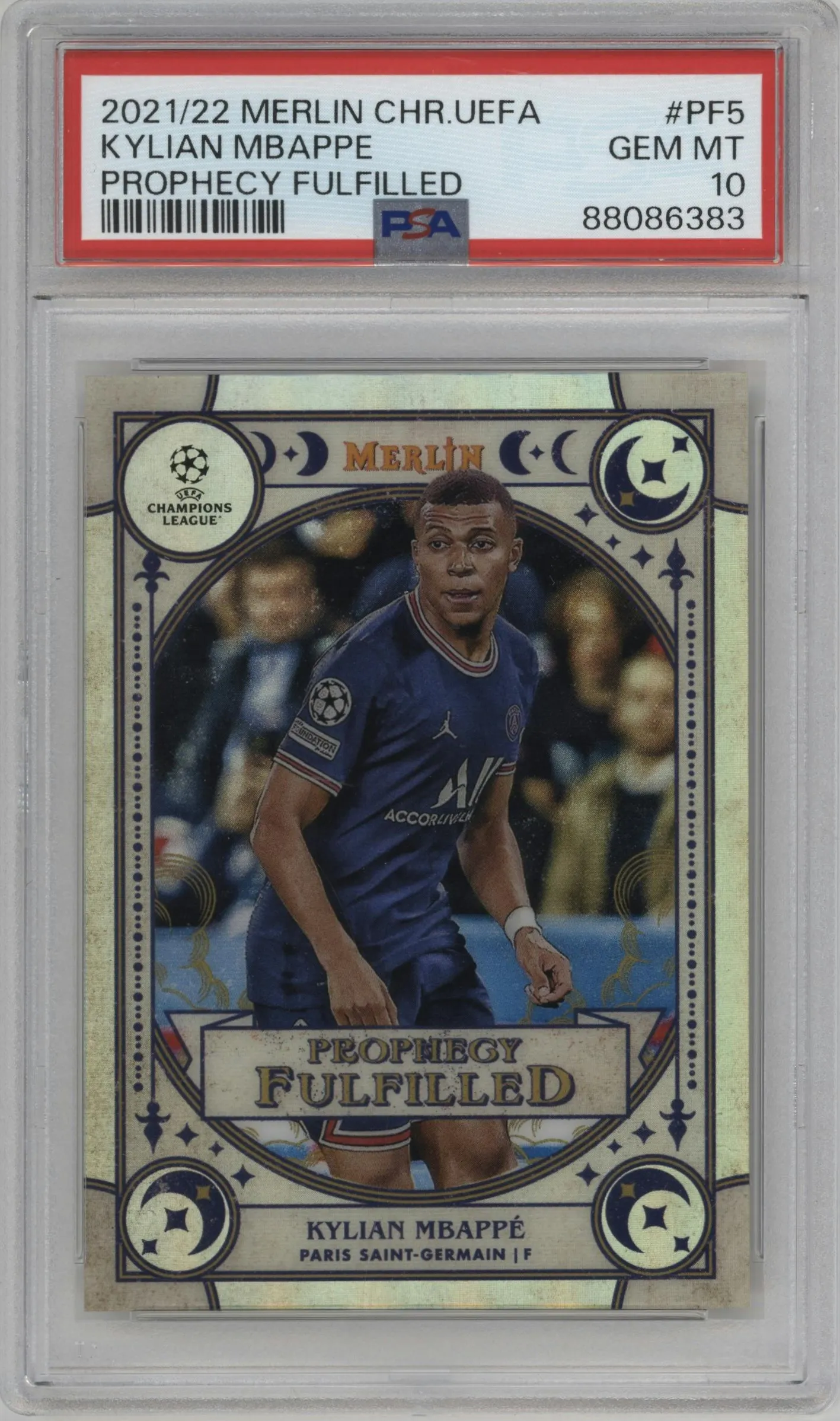 2021 Topps Merlin Chrome UEFA League Prophecy Fulfilled Kylian Mbappe #PF-5 PSA 10