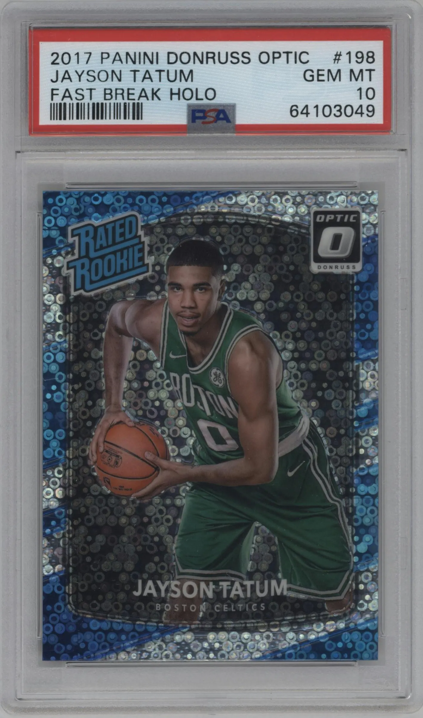 2017 Panini Donruss Optic Rated Rookie Jayson Tatum Fast Break Holo #198 PSA 10