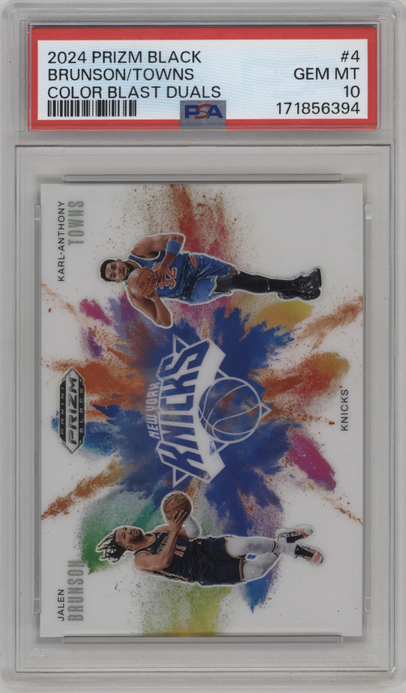 2024 Panini Prizm Black Color Blast Duals Jalen Brunson/Karl-Anthony Towns #4 PSA 10