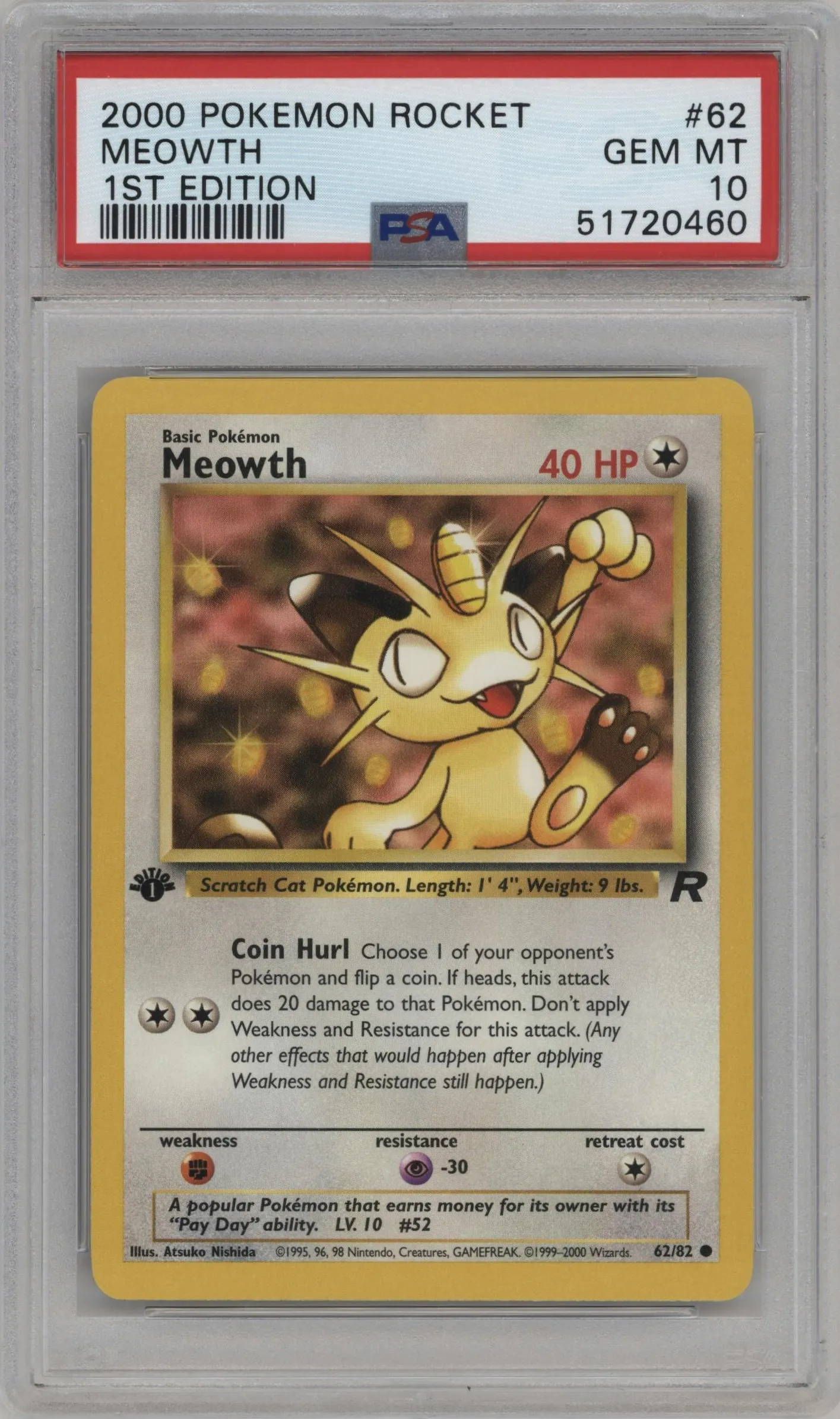 2000 Pokemon Team Rocket Meowth #62 PSA 10