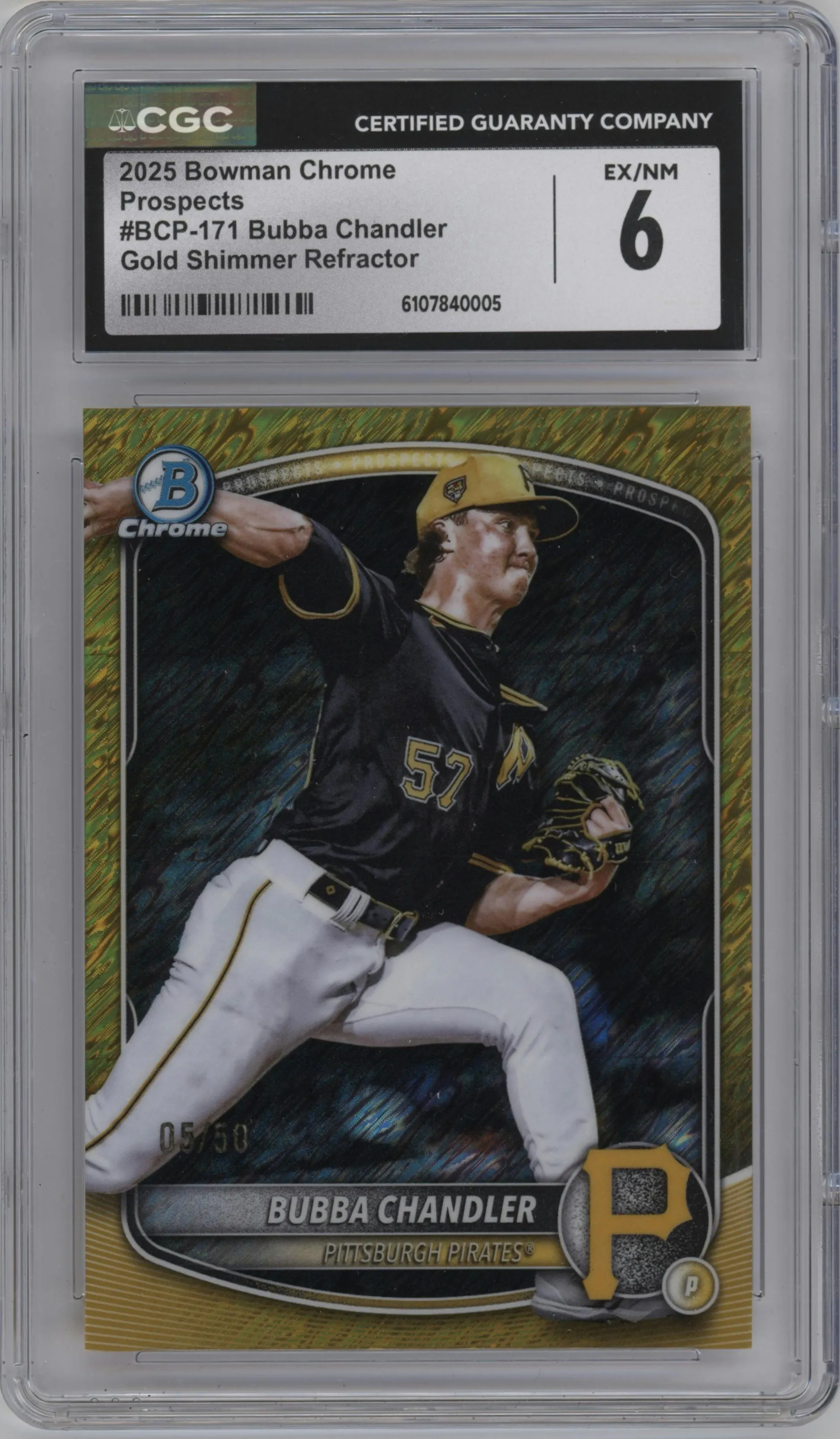 2025 Bowman Chrome Chr.Pros. Bubba Chandler Gold Shimmer #BCP-171 CGC 6