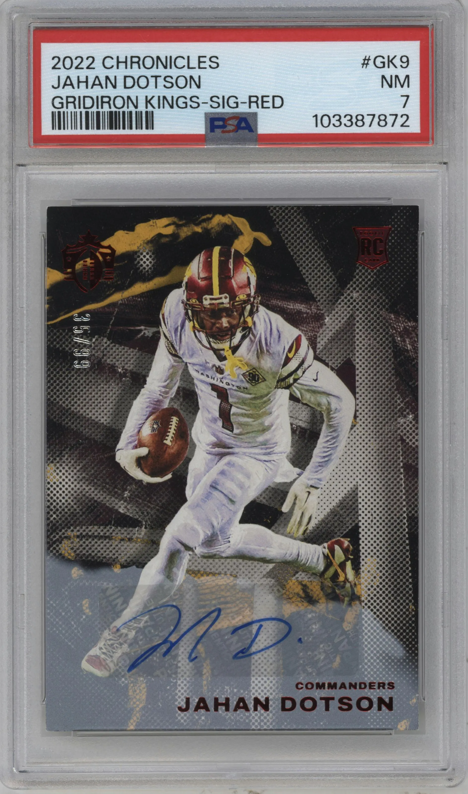 2022 Panini Chronicles Gridiron Kings Sig. Jahan Dotson Red #GK-9 PSA 7