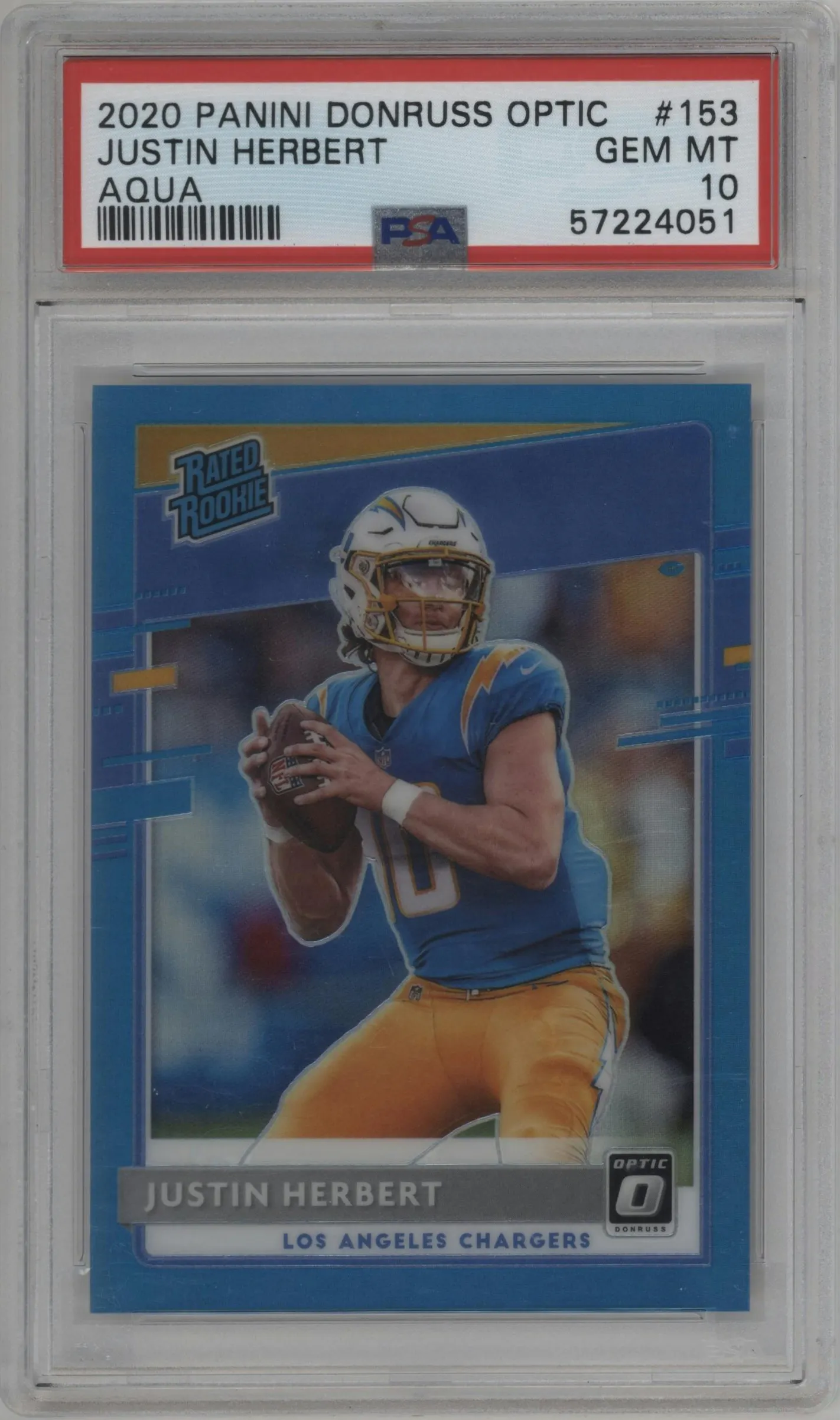 2020 Panini Donruss Optic Rated Rookie Justin Herbert Aqua #153 PSA 10