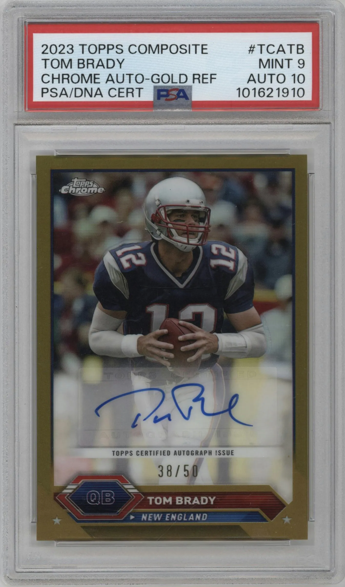 2023 Topps Composite Chr.Auto Tom Brady Gold Refractor #TCA-TB PSA 9