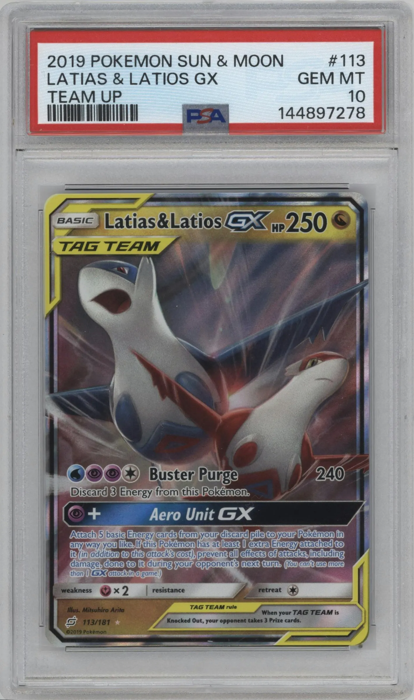 2019 Pokemon S&M Team Up Latias/Latios GX #113 PSA 10