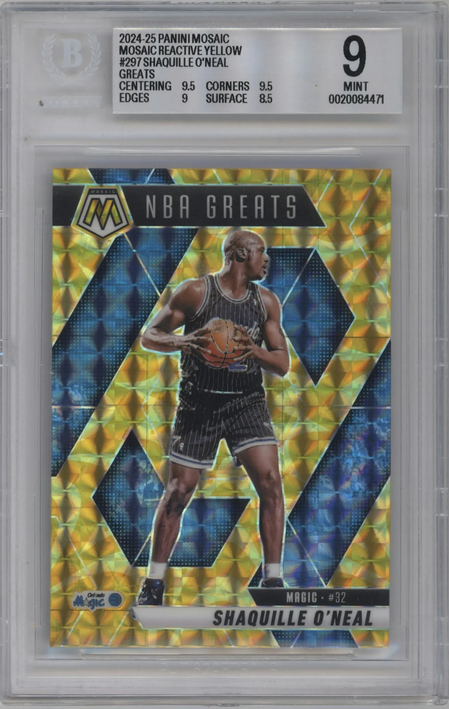 2024 Panini Mosaic Shaquille O'Neal Reactive Yellow Mosaic #297 BGS 9