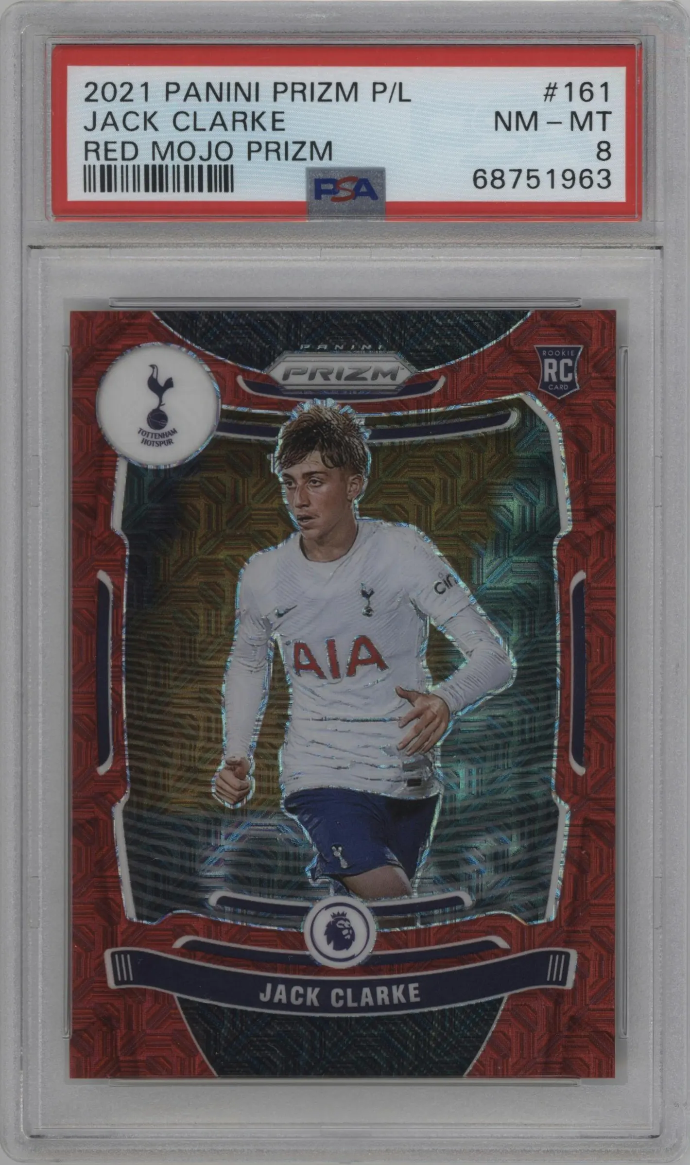 2021 Panini Prizm Premier League Jack Clarke Red Mojo Prizm #161 PSA 8