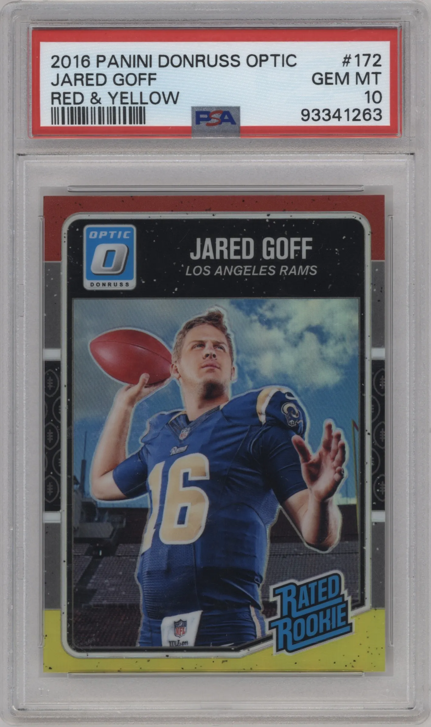 2016 Panini Donruss Optic Rated Rookie Jared Goff Red & Yellow #172 PSA 10