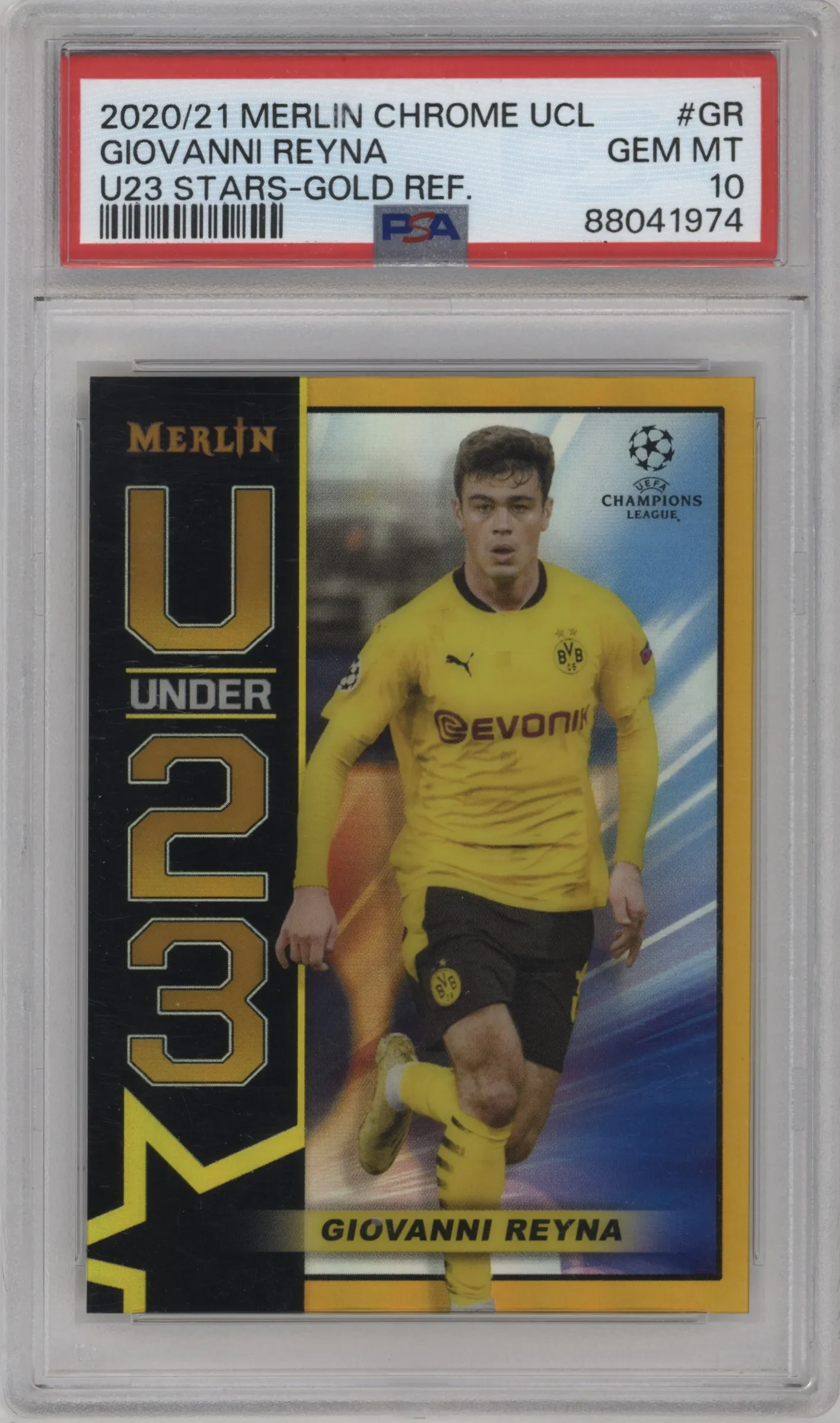 2020 Topps Chrome Merlin UEFA U23 Stars Giovanni Reyna Gold Refractor #U23-GR PSA 10