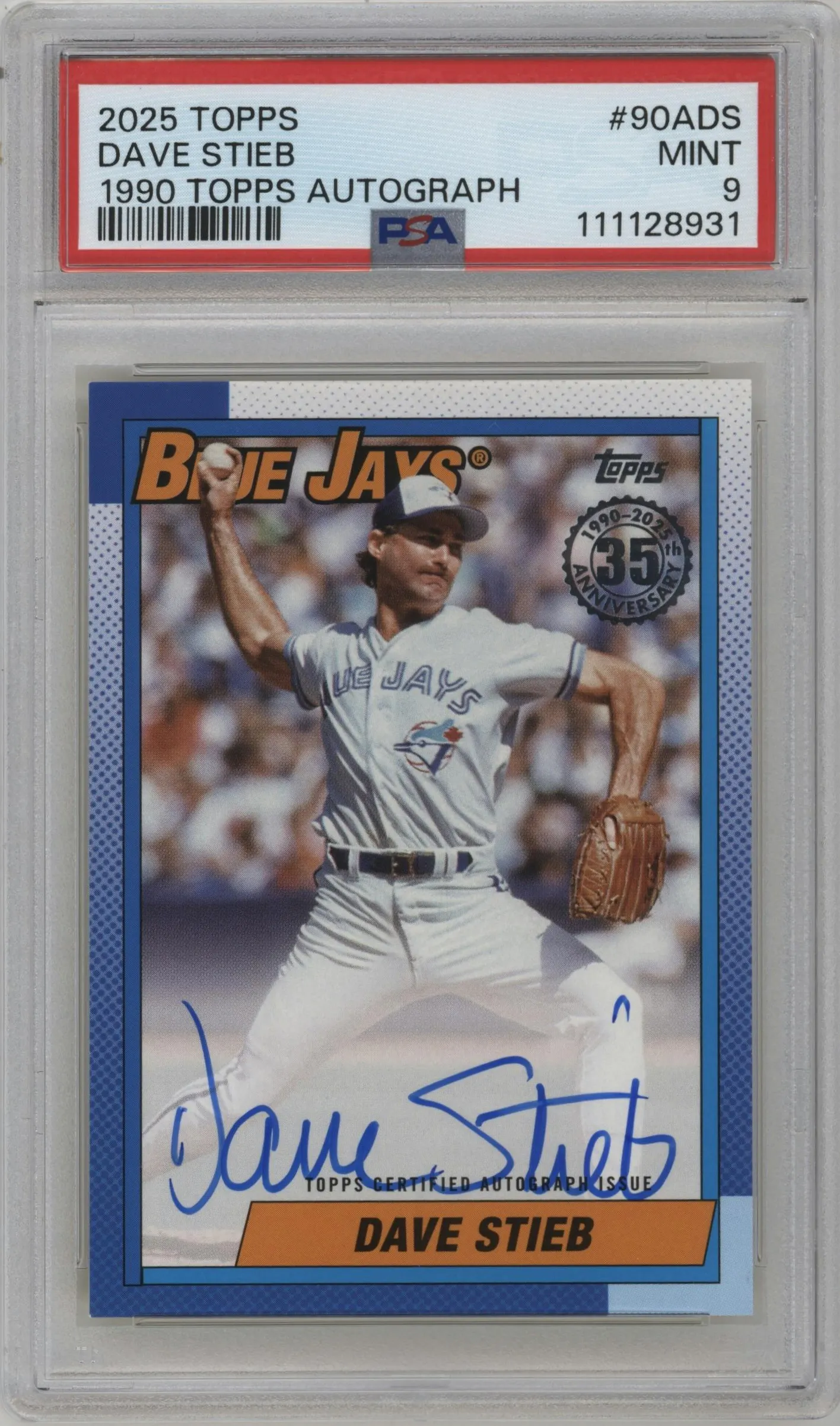 2025 Topps 1990 35th Anniv.Auto Dave Stieb #90A-DS PSA 9