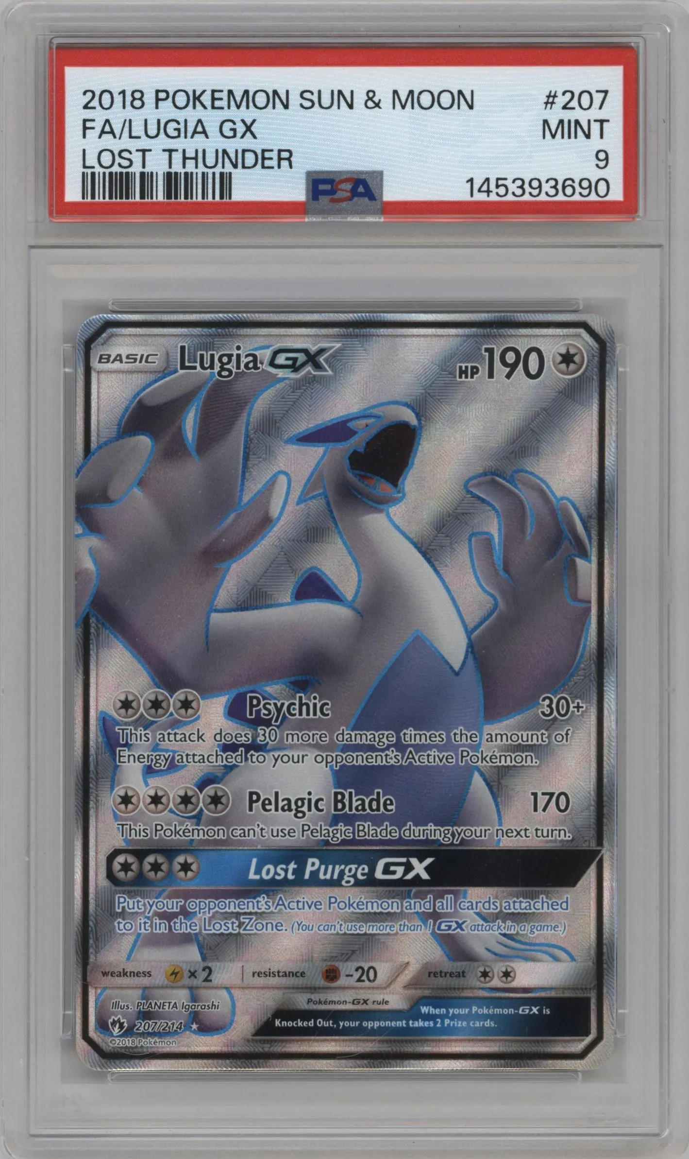 2018 Pokemon S&M Lost Thunder Lugia GX #207 PSA 9