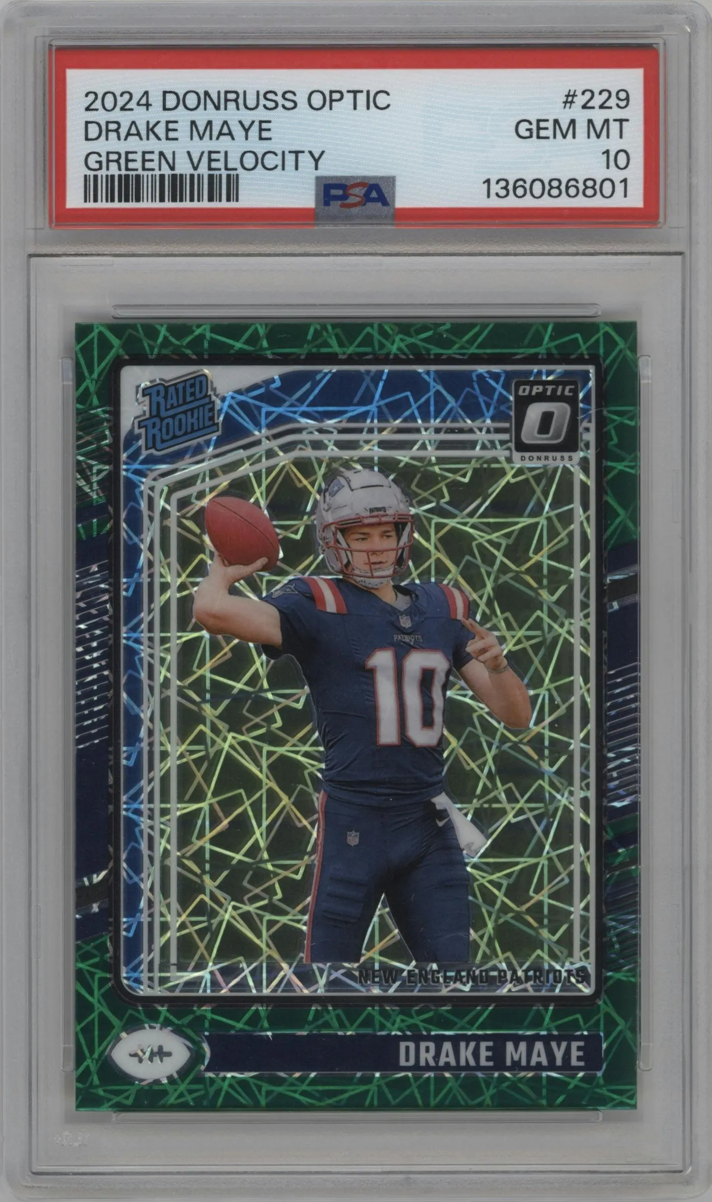 2024 Donruss Optic Rated Rookie Drake Maye Green Velocity #229 PSA 10