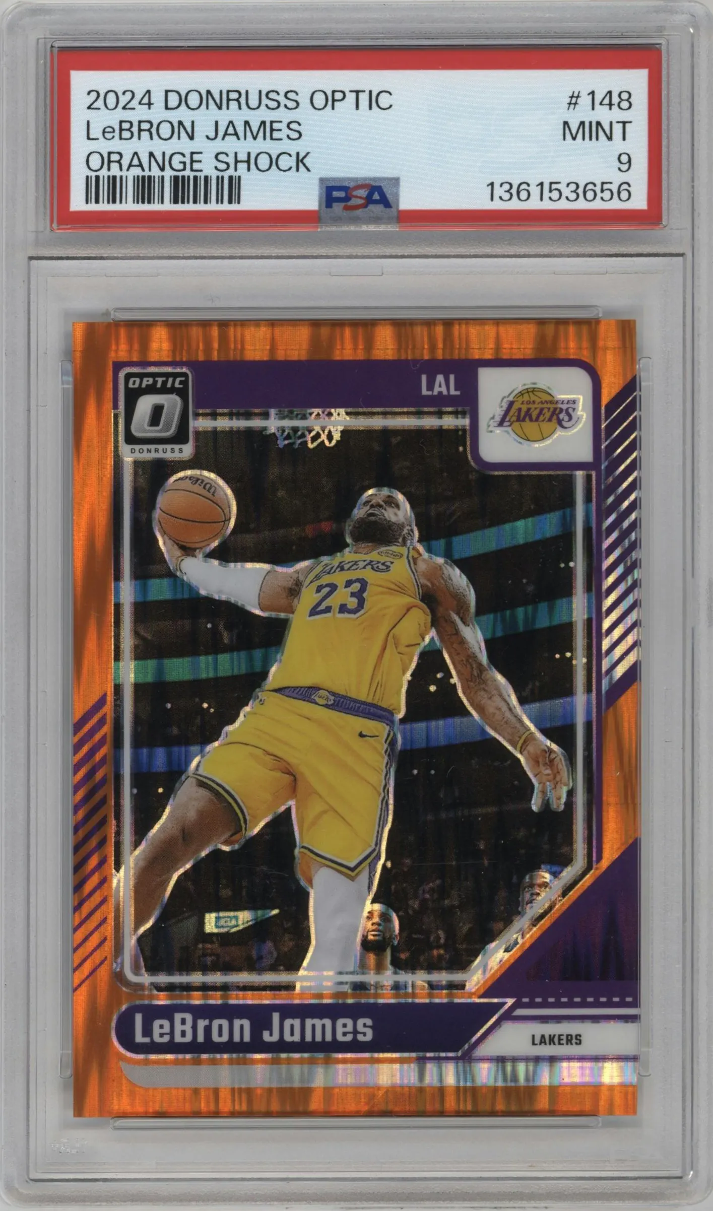 2024 Donruss Optic LeBron James Orange Shock #148 PSA 9