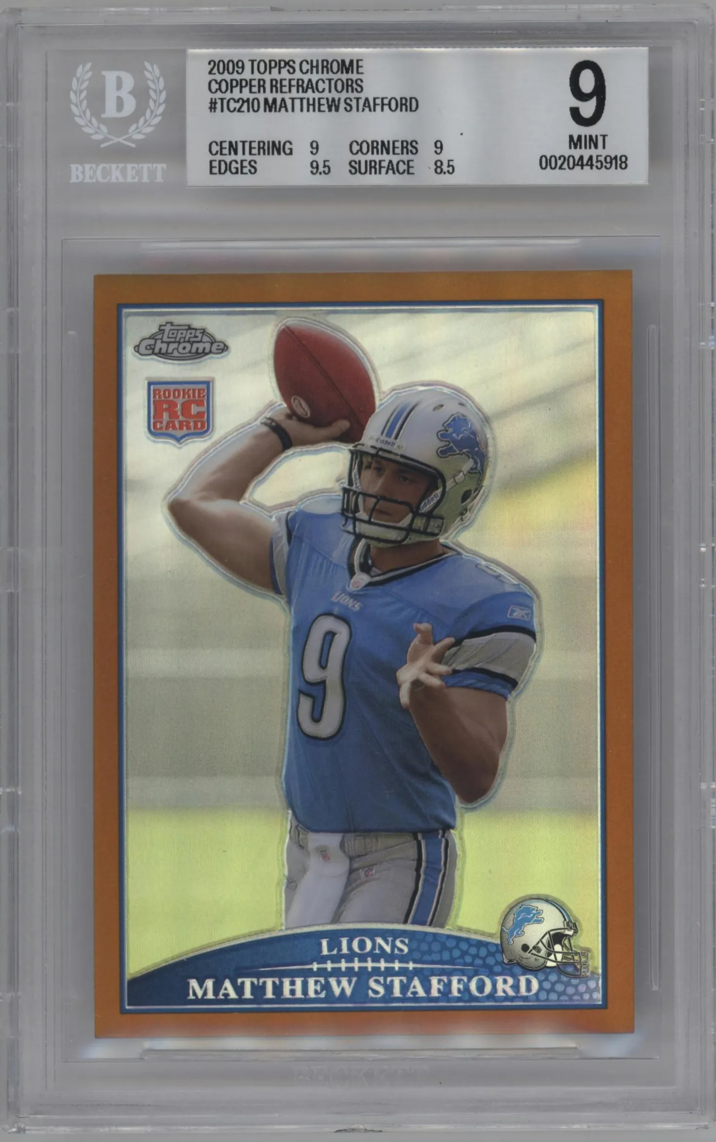 2009 Topps Chrome Matthew Stafford Copper Refractor #TC210 BGS 9