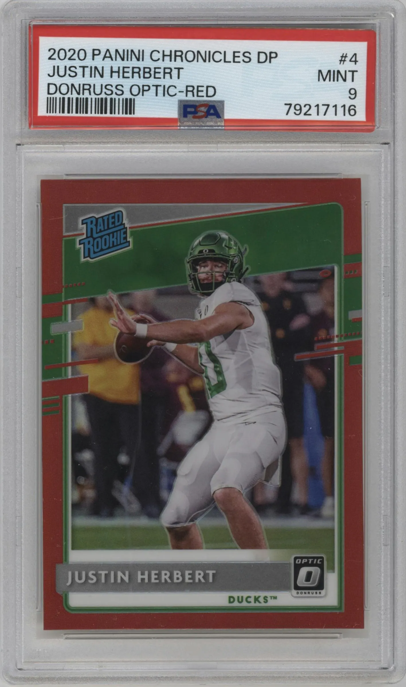 2020 Panini Chronicles Draft Picks Donruss Optic Rtd.Rke. Justin Herbert Red #4 PSA 9