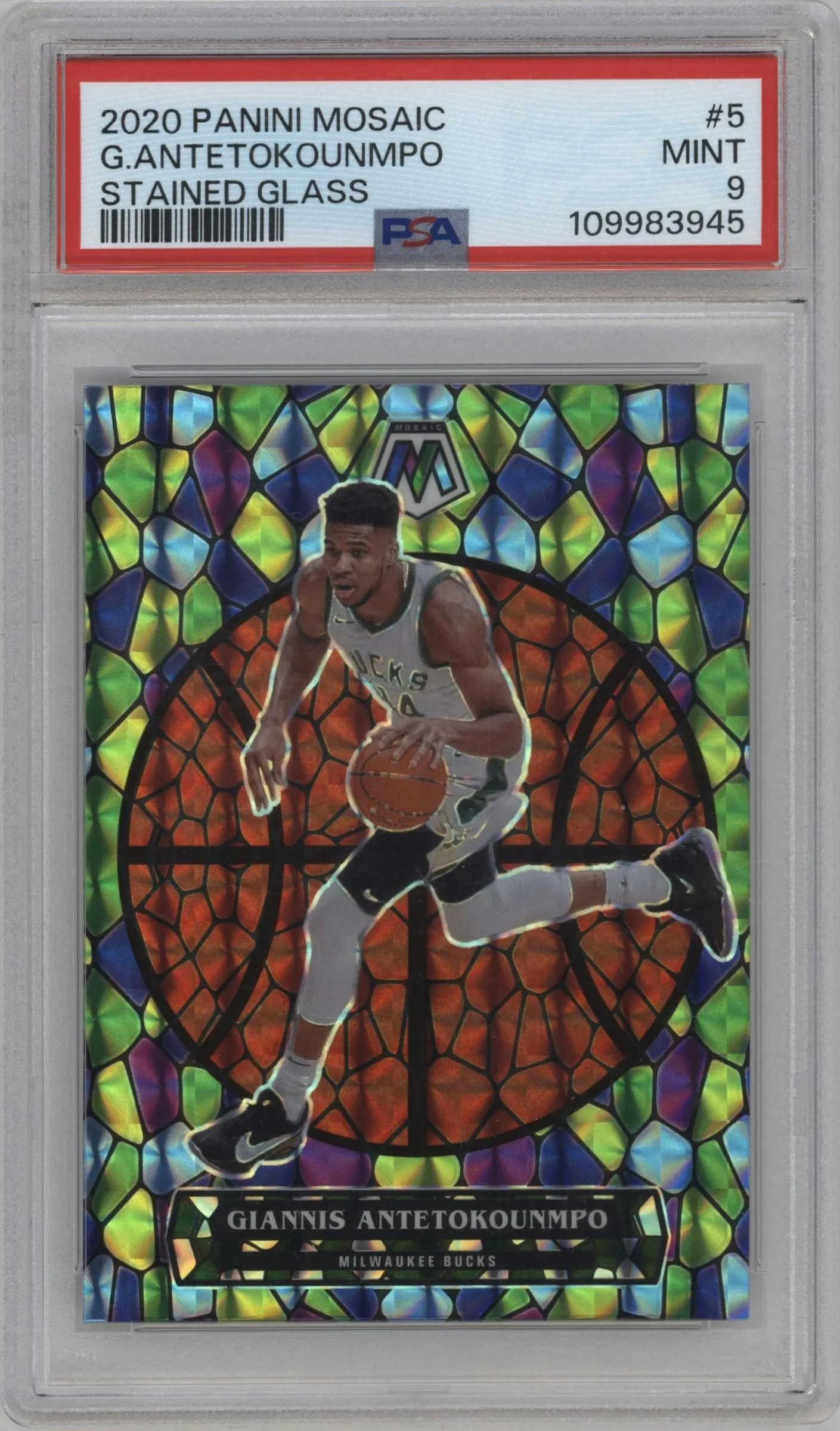 2020 Panini Mosaic Stained Glass Giannis Antetokounmpo #5 PSA 9