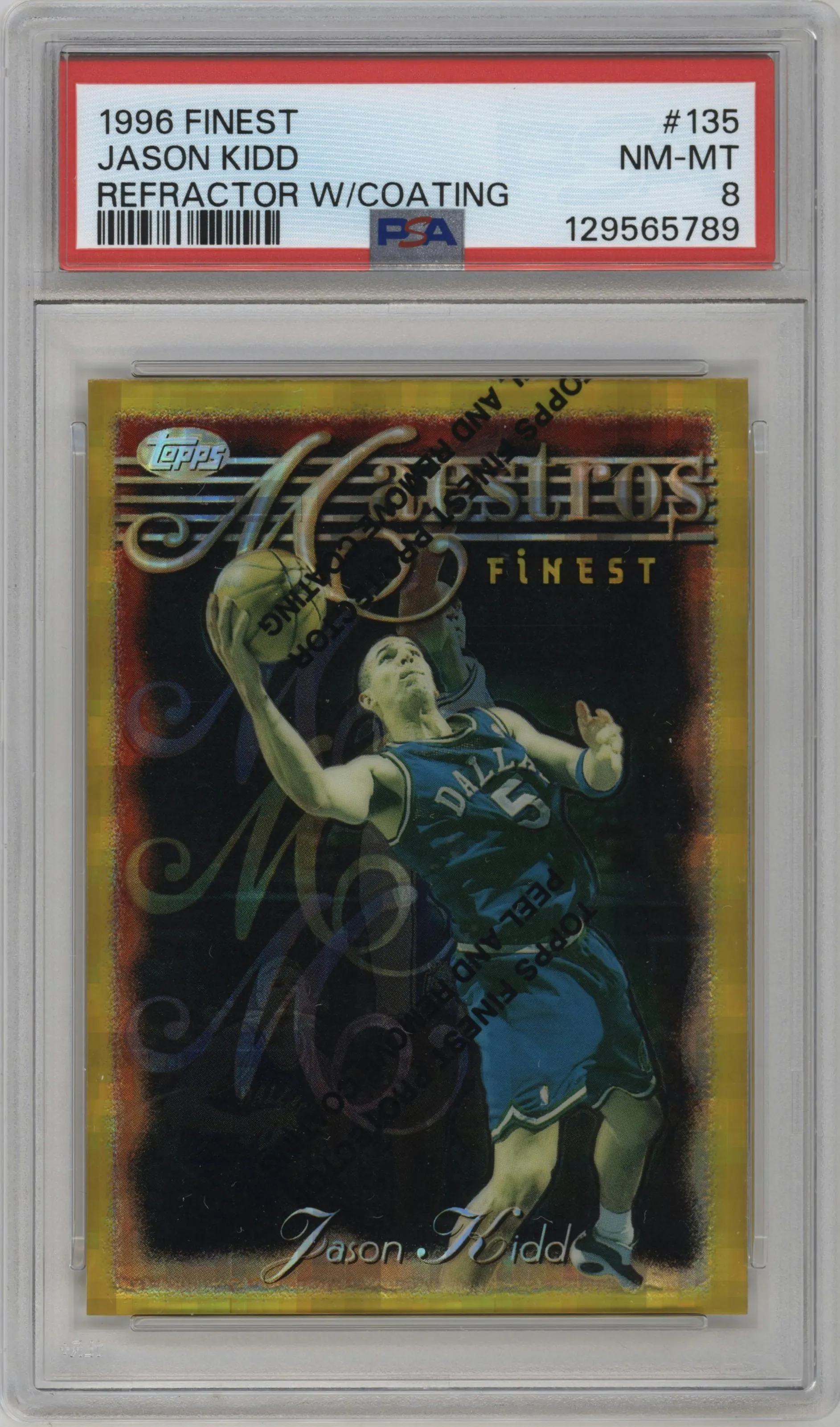 1996 Topps Finest Jason Kidd Refractor W/ Coating #135 PSA 8