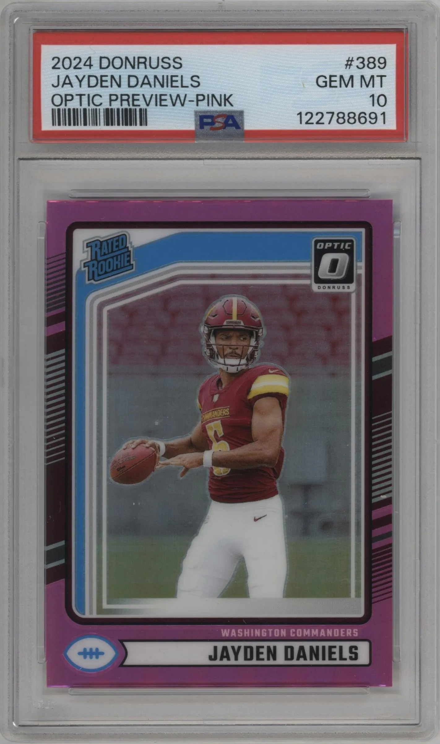 2024 Donruss Opt.Rtd.Rke.Prev. Jayden Daniels Pink #389 PSA 10