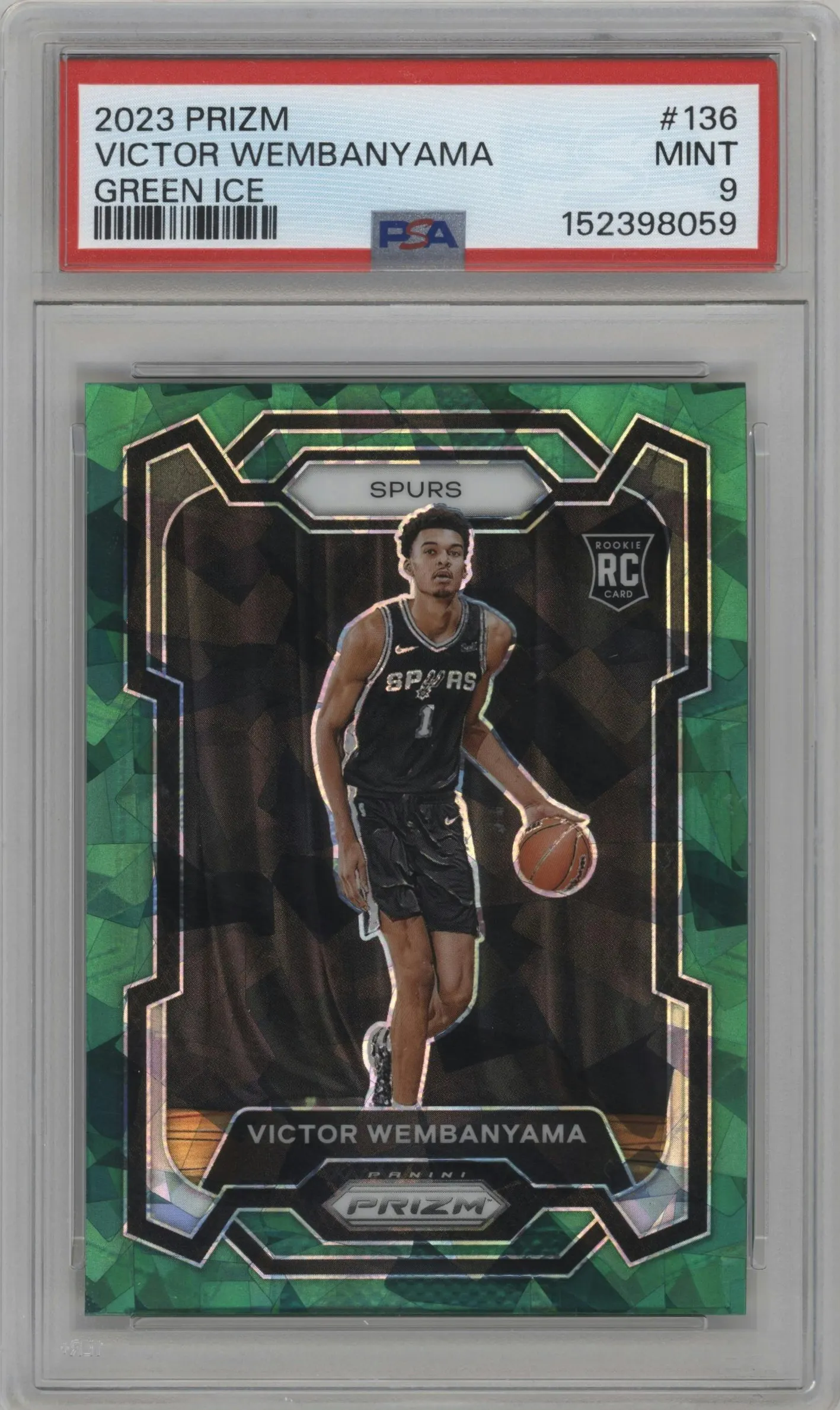 2023 Panini Prizm Victor Wembanyama Green Ice #136 PSA 9