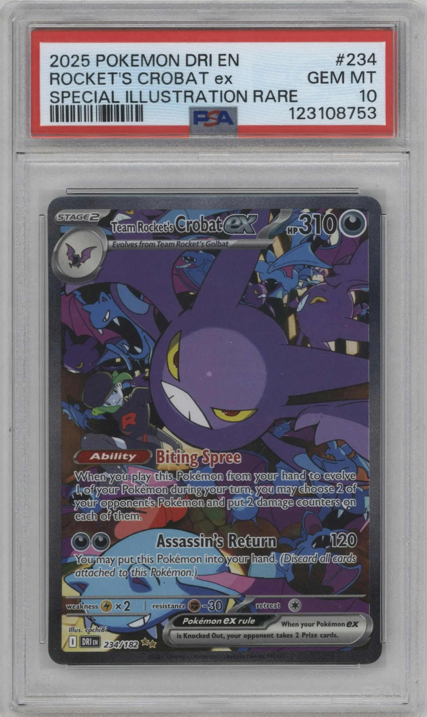 2025 Pokemon SV Destined Rivals Team Rocket's Crobat ex #234 PSA 10