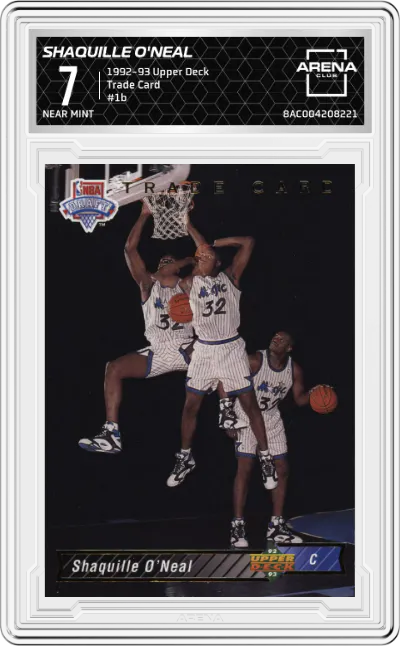 1992 Upper Deck Shaquille O'Neal Trade Card #1b ARENA CLUB 7