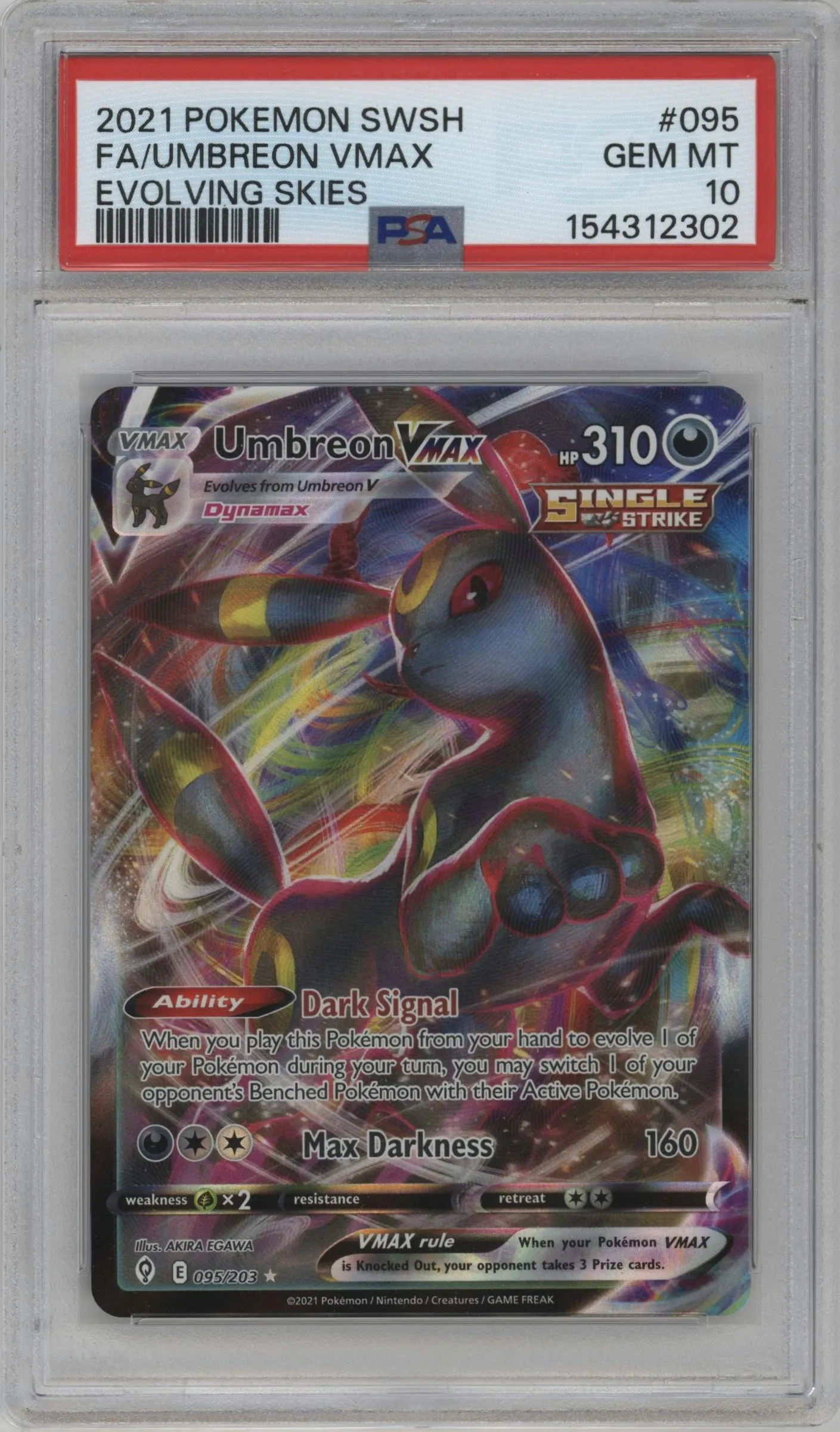 2021 Pokemon SWSH Evolving Skies Umbreon VMAX #095 PSA 10
