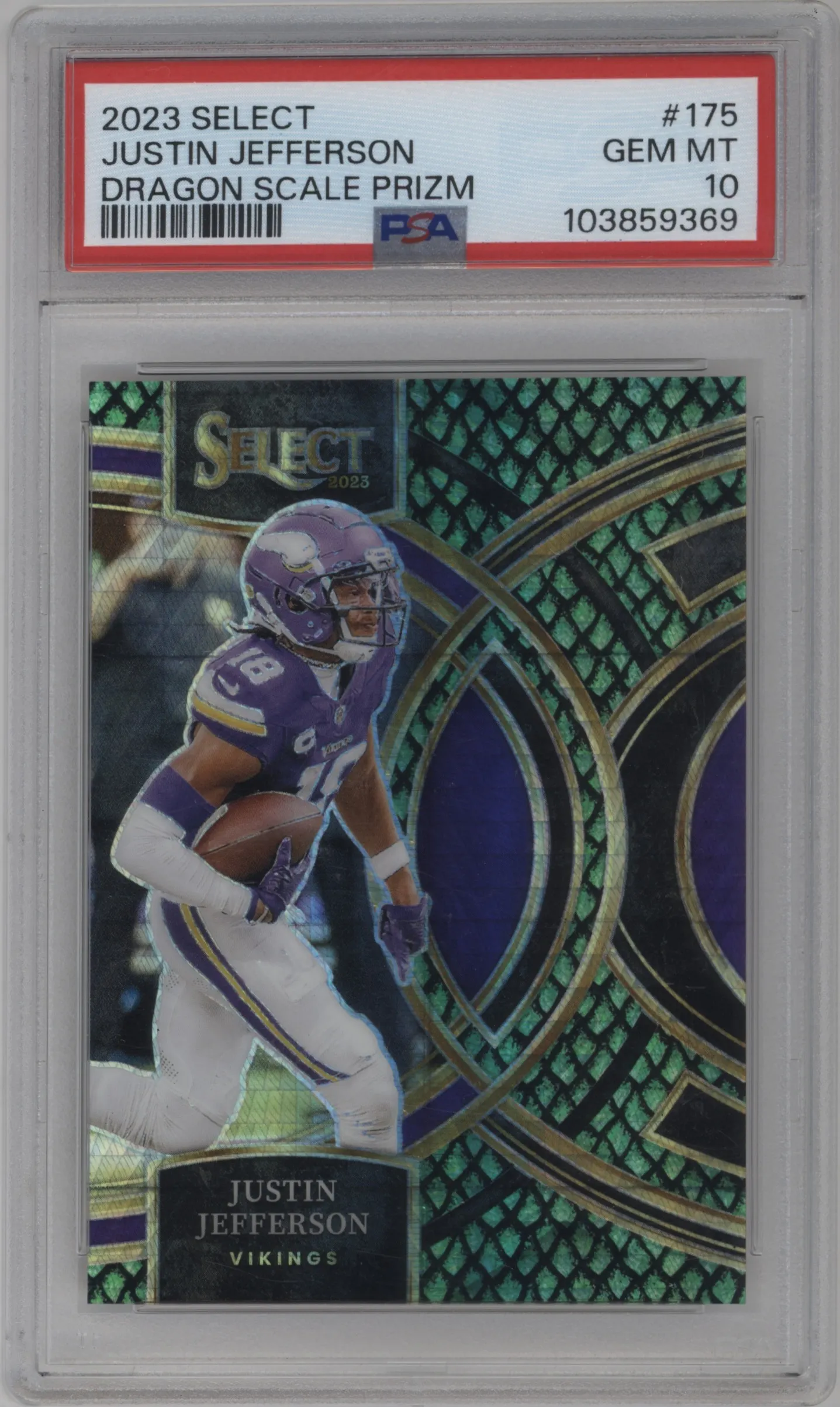 2023 Panini Select Pre.Lvl. Justin Jefferson Dragon Scale #175 PSA 10