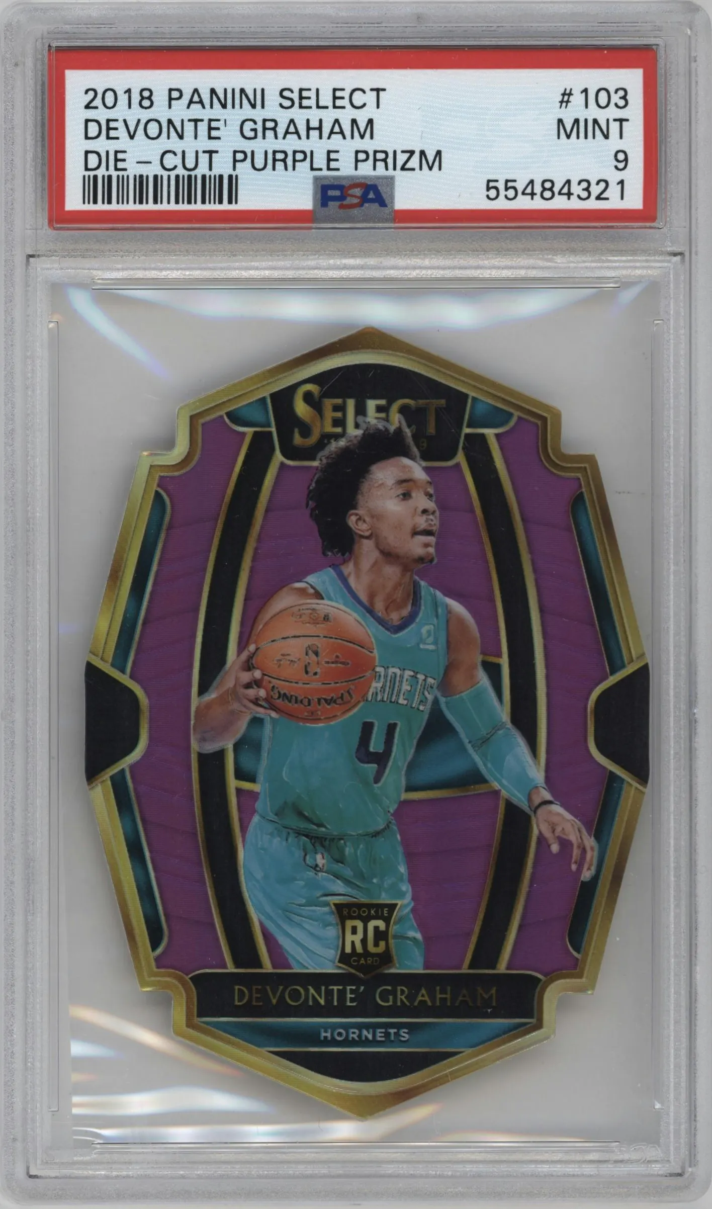 2018 Panini Select Pre.Lvl. Devonte' Graham Die-Cut Purple #103 PSA 9