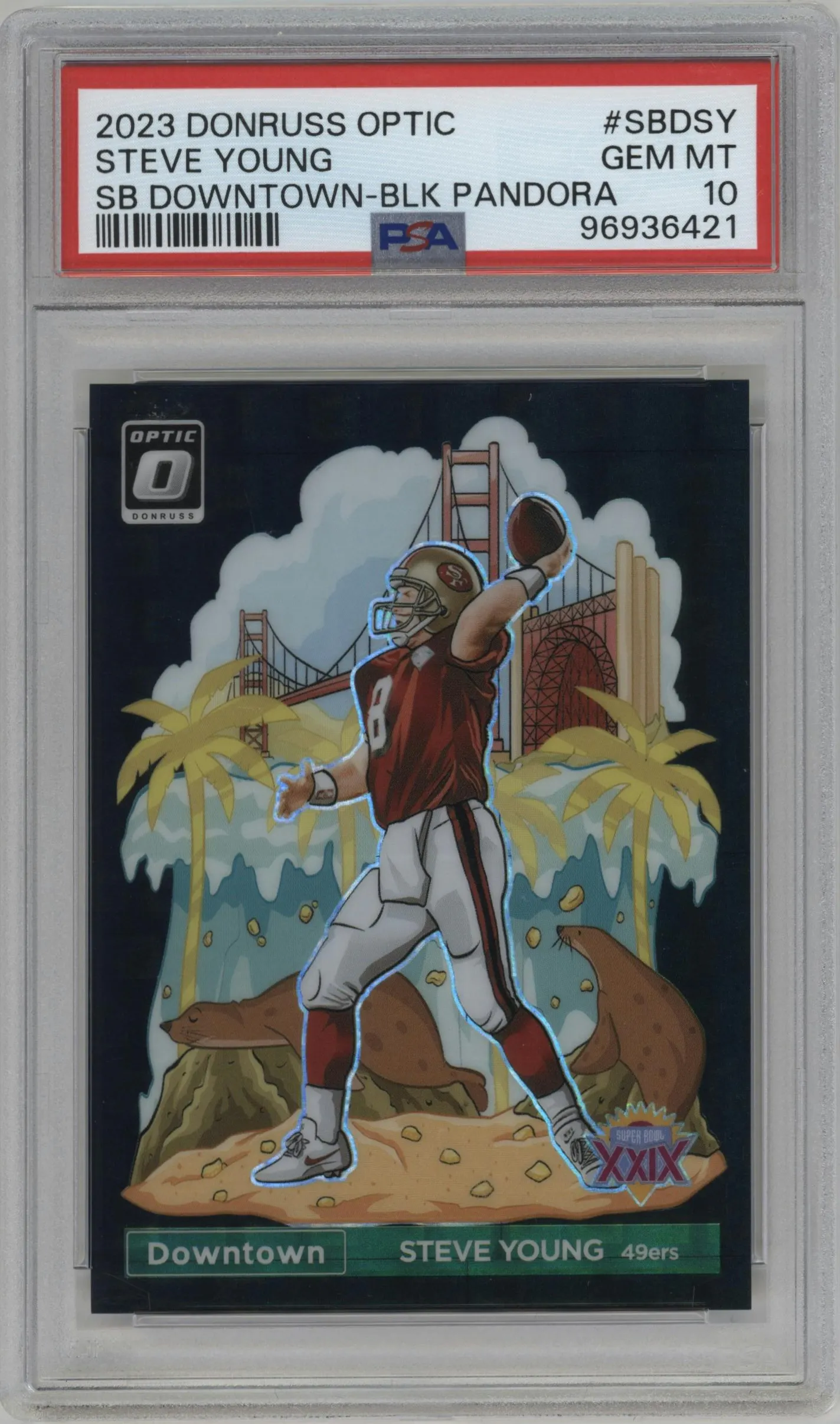 2023 Donruss Optic Super Bowl Downtown! Steve Young Black Pandora #SBD-SY PSA 10
