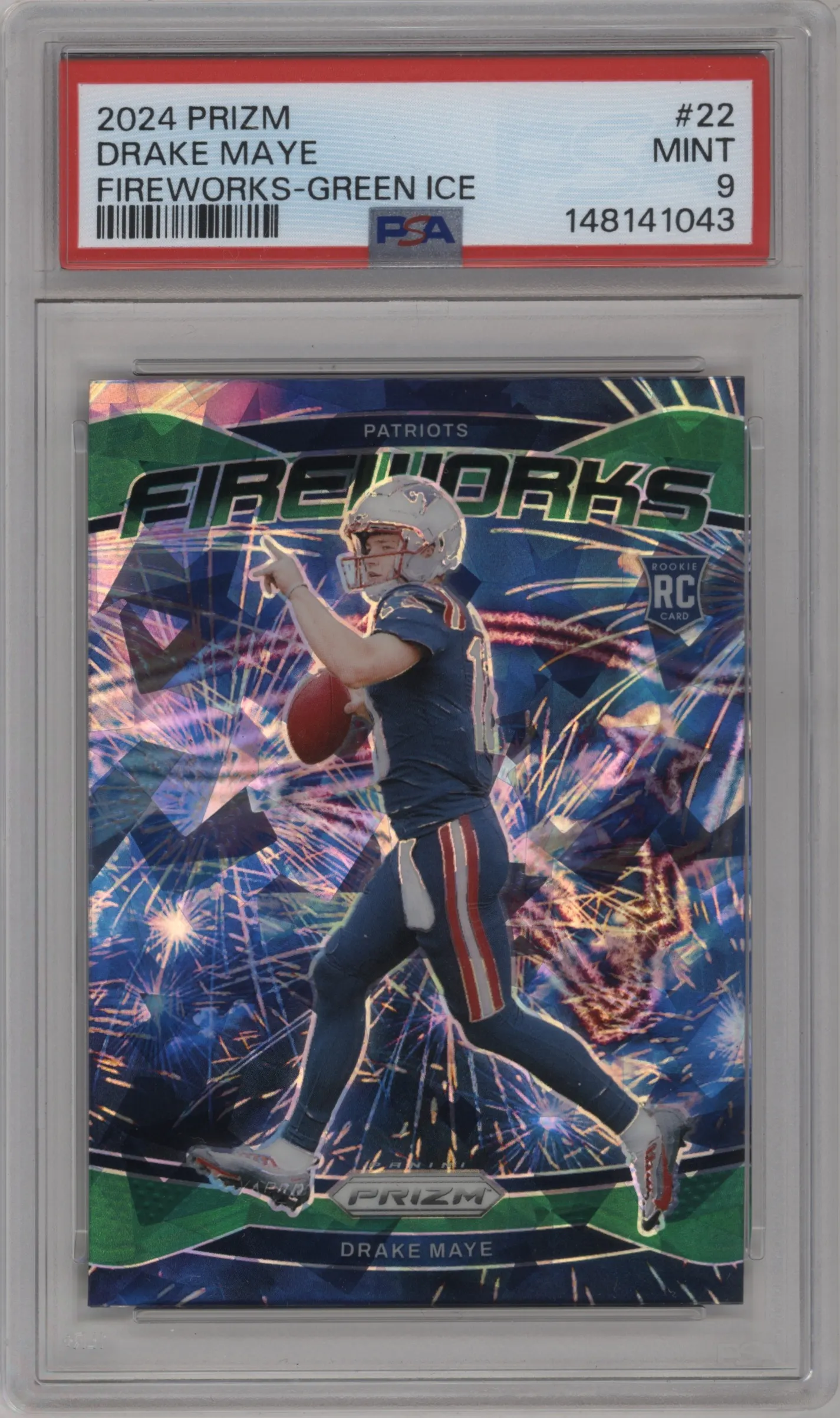 2024 Panini Prizm Fireworks Drake Maye Green Ice #22 PSA 9