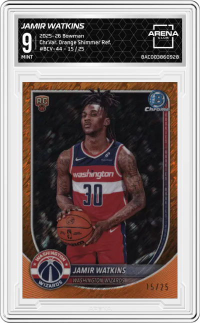 2025 Bowman Chr.Var. Jamir Watkins Orange Shimmer Refractor ARENA CLUB 9
