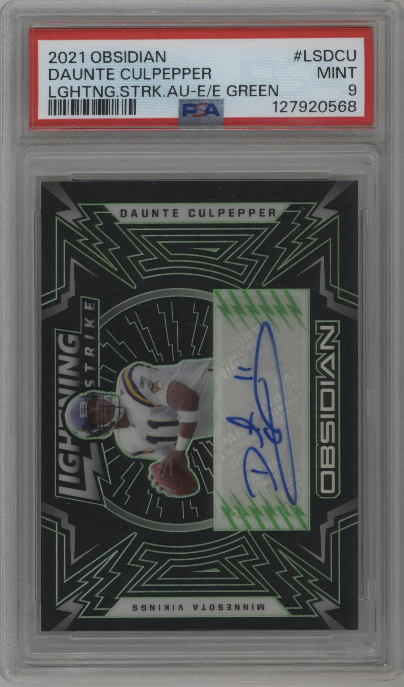 2021 Panini Obsidian Lightning Strike Daunte Culpepper Electric Etch Green #LS-DCU PSA 9