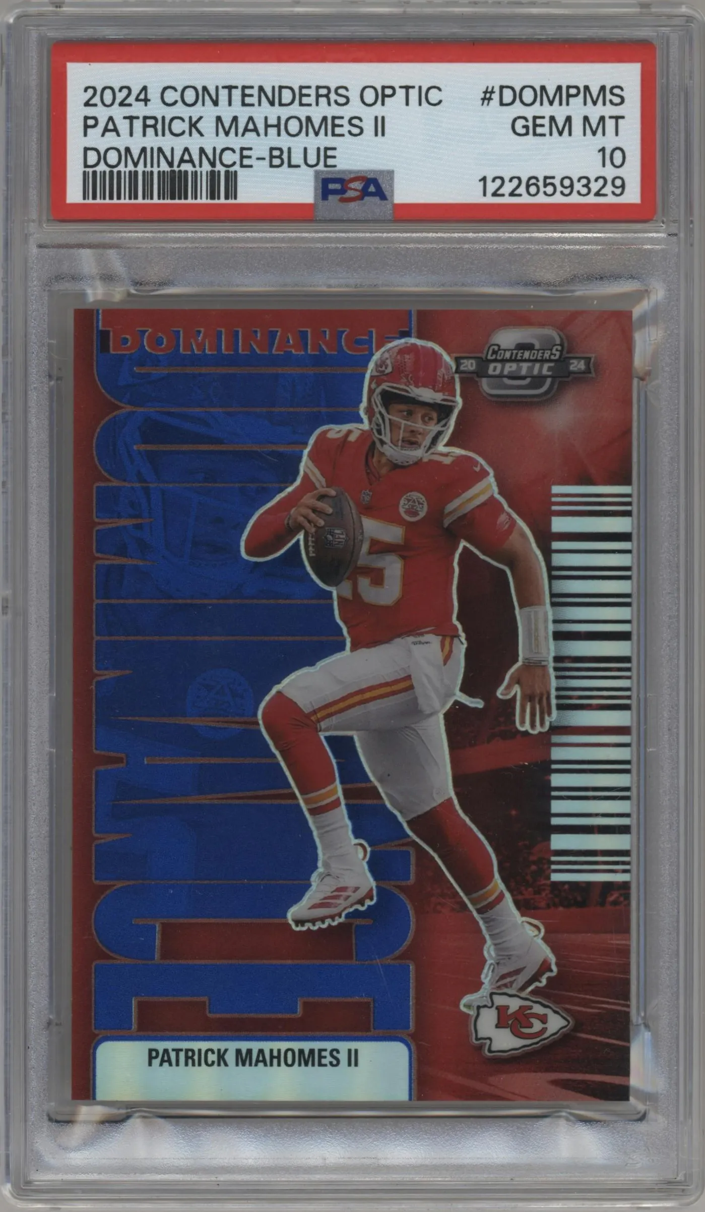 2024 Panini Contenders Optic Dominance Patrick Mahomes II Blue #DOM-PMS PSA 10