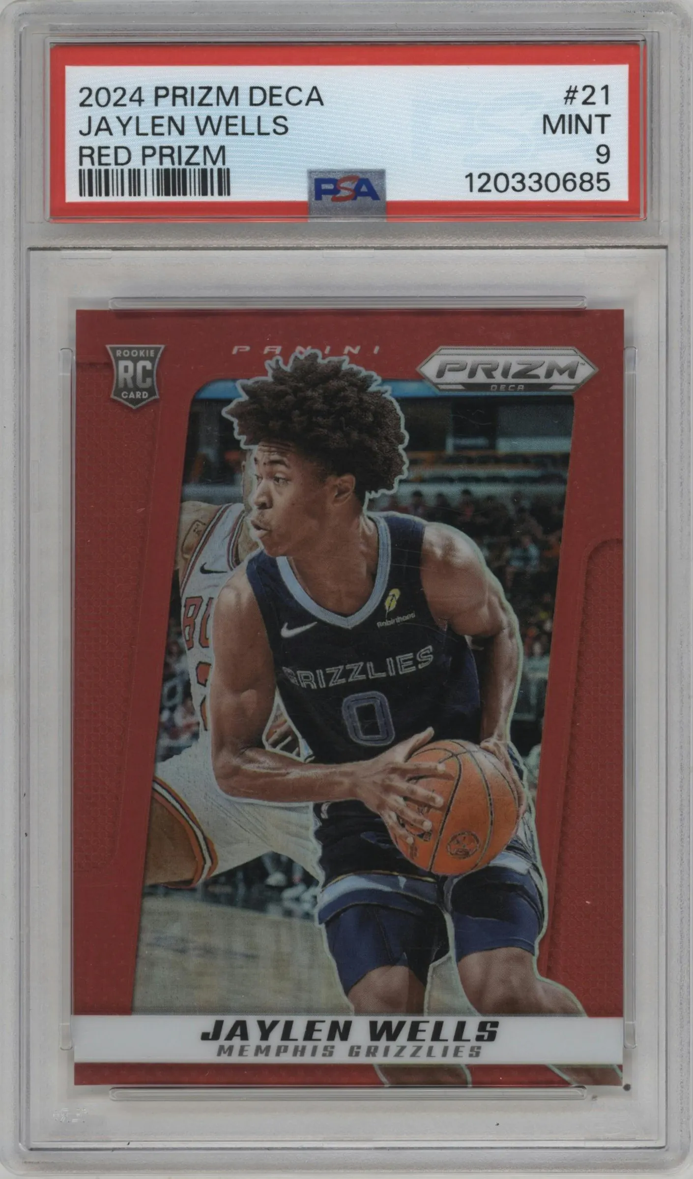 2024 Panini Prizm Deca Jaylen Wells Red Prizm #21 PSA 9
