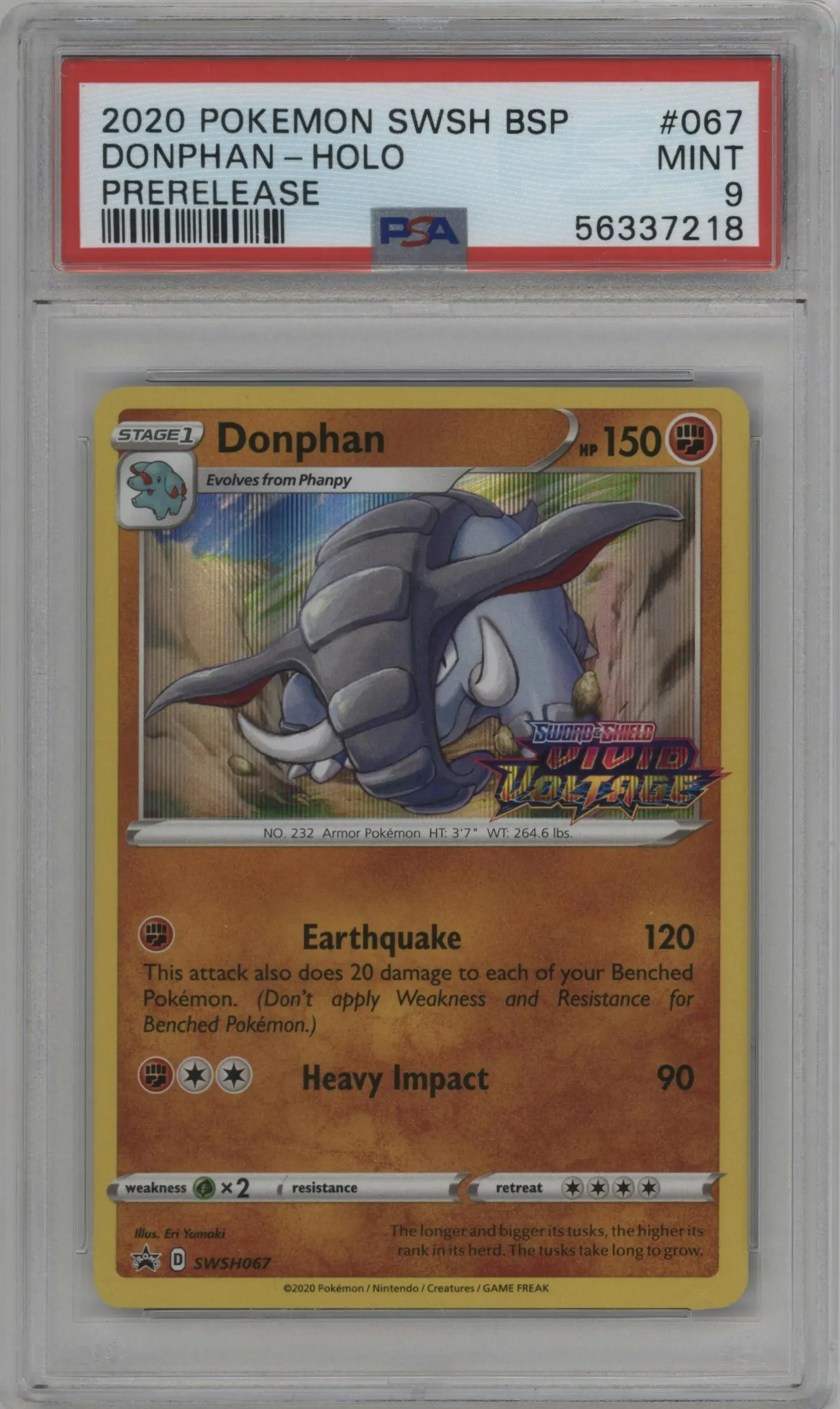 2020 Pokemon SWSH Donphan Vivid Voltage Build & Battle Box #SWSH067 PSA 9