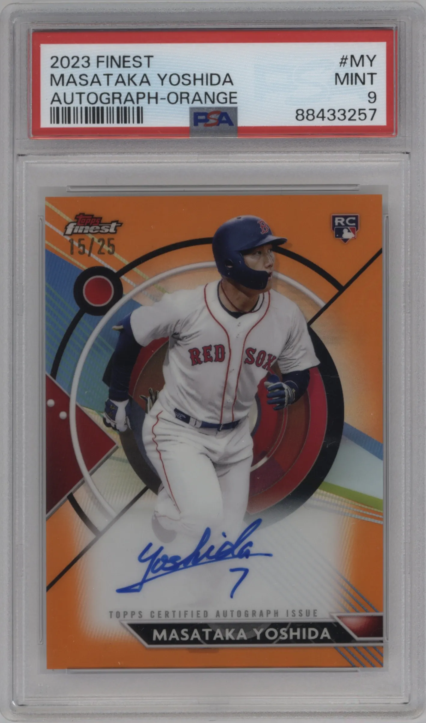2023 Topps Finest Auto Masataka Yoshida Orange Refractor #FA-MY PSA 9