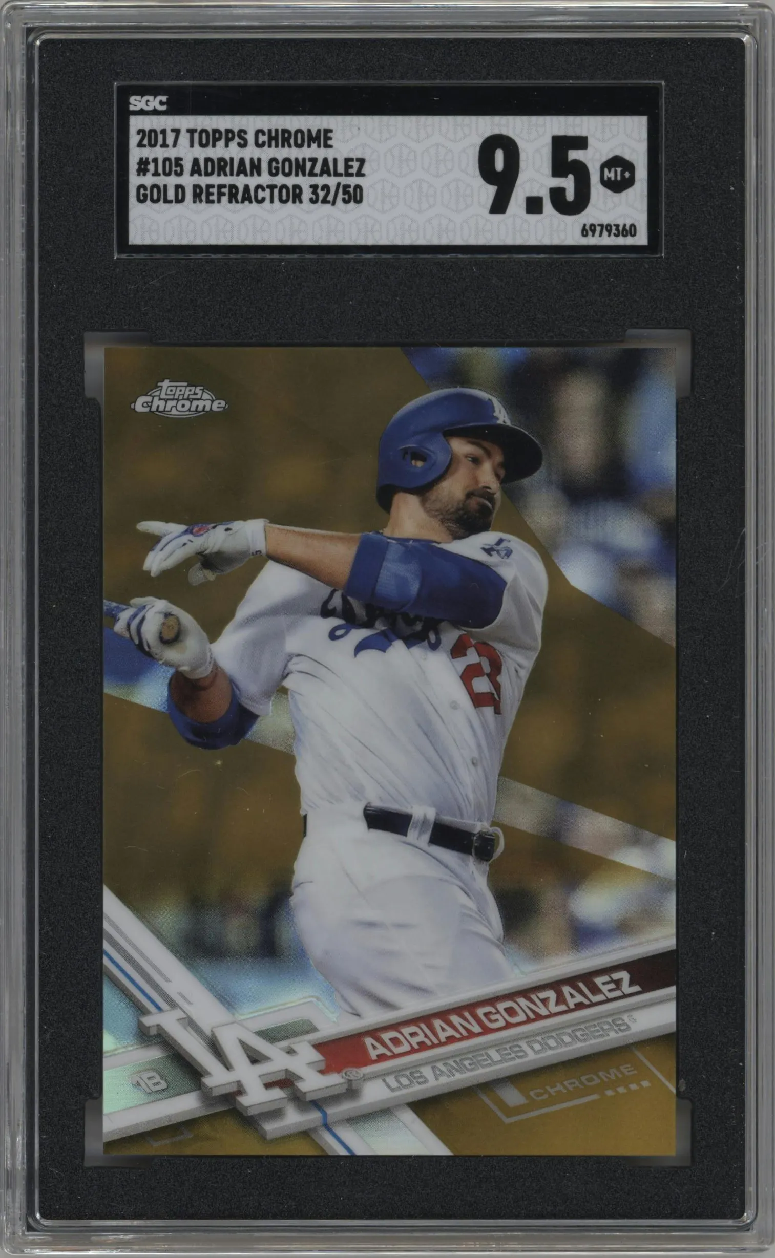 2017 Topps Chrome Adrian Gonzalez Gold Refractor #105 SGC 9.5