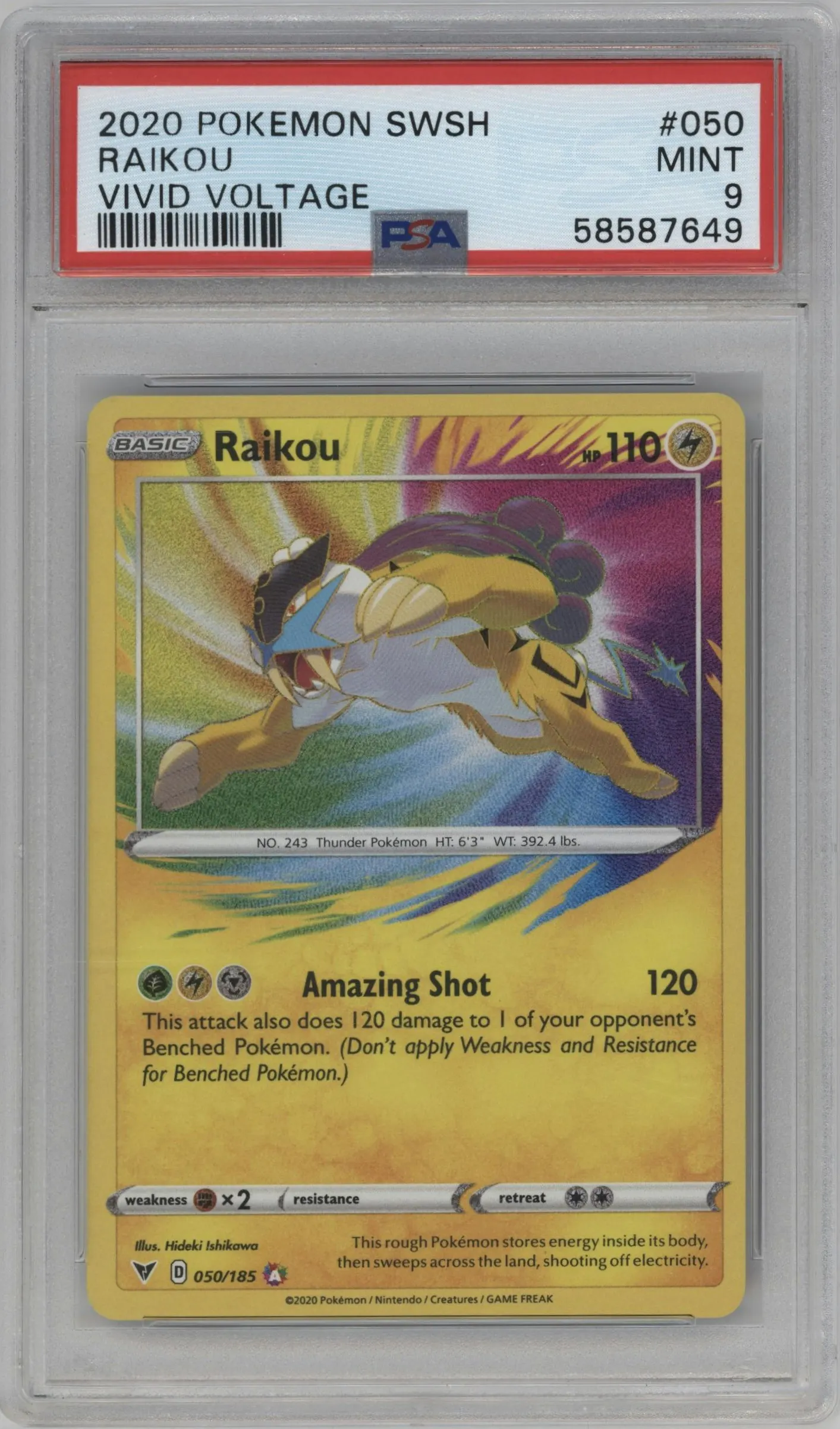 2020 Pokemon SWSH Vivid Voltage Raikou #050 PSA 9