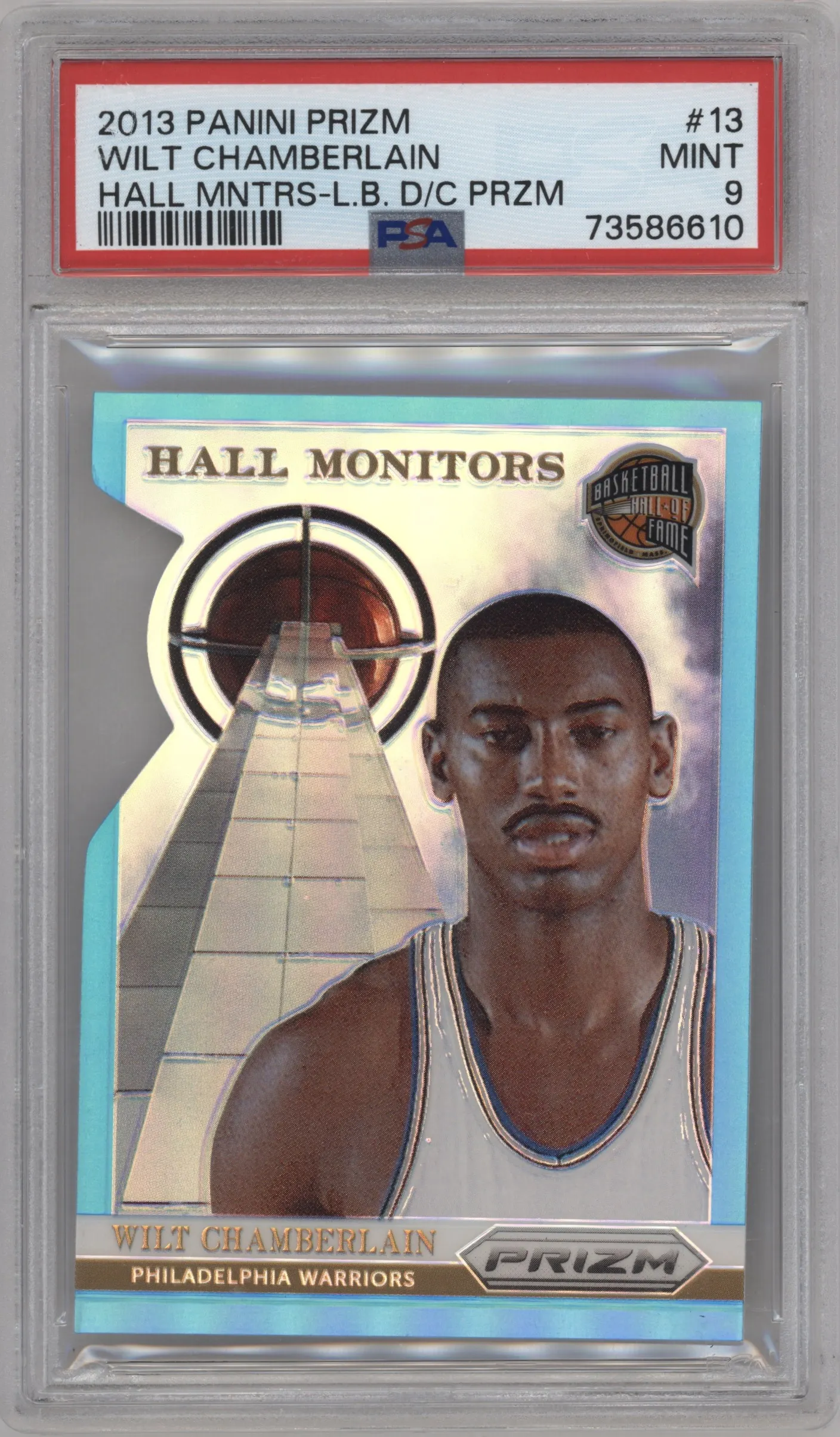 2013 Panini Prizm Hall Monitors Wilt Chamberlain Light Blue Die Cut Prizm #13 PSA 9