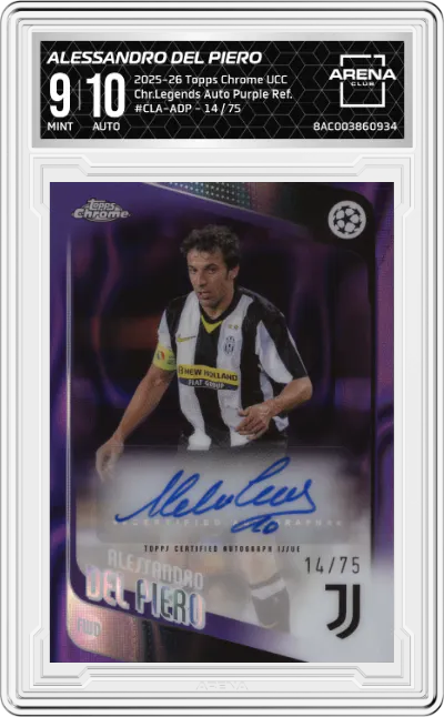 2025 Topps Chrome UEFA Club Competitions Chr.Legends Auto Alessandro Del Piero Purple Refractor #CLA-ADP ARENA CLUB 9