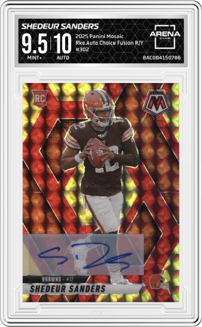 2025 Panini Mosaic Rke.Auto Shedeur Sanders Choice Fusion Red and Yellow #302 ARENA CLUB 9.5