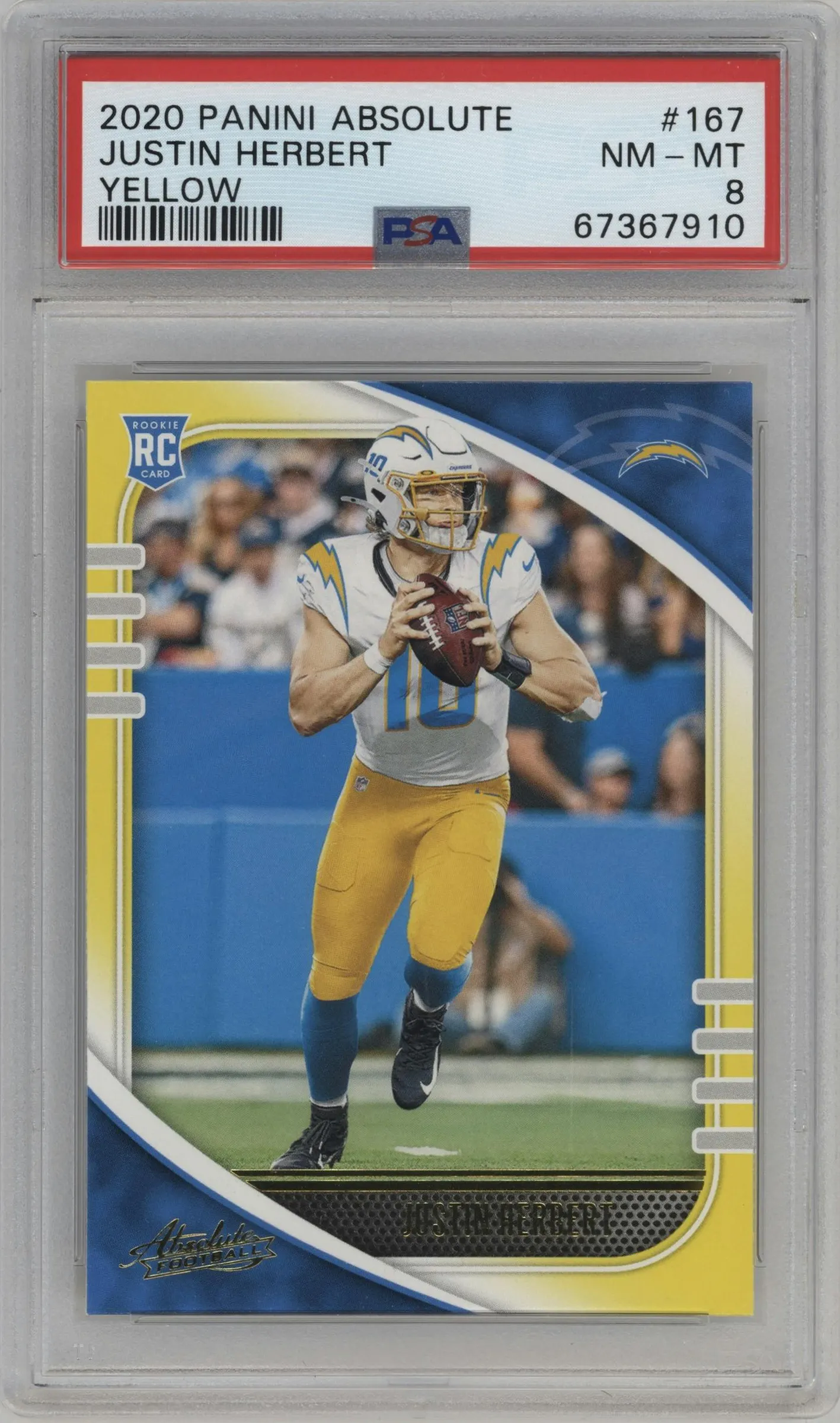 2020 Panini Absolute Justin Herbert Yellow #167 PSA 8